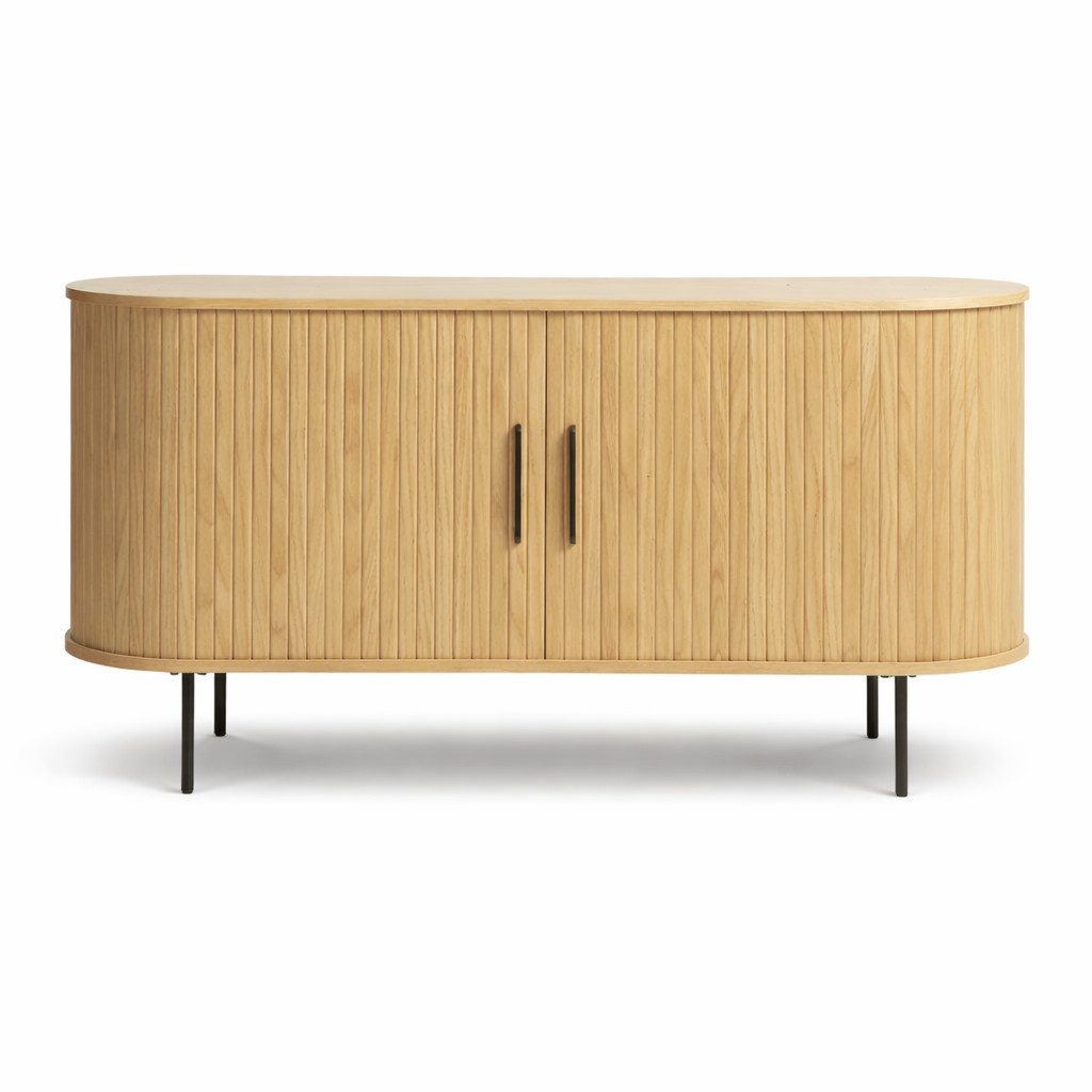 Liadomo Sideboard Uriel, Kommode, Stauraummöbel, 140 oder 180 cm Breite, Furnier in Echtholz, Schiebetüren, Lamellen-Optik, vier Farben