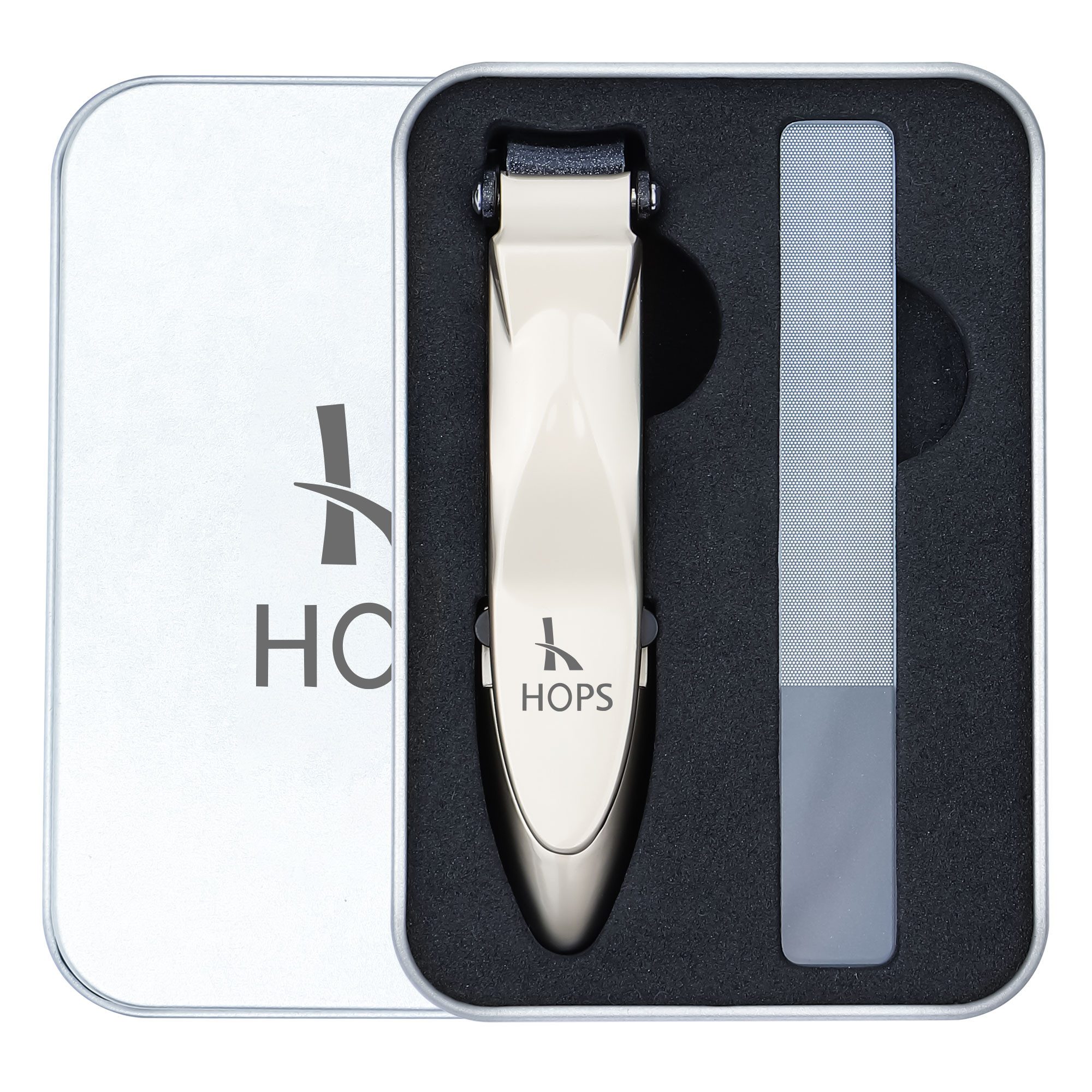 HOPS Nagelknipser mıt Auffangbehälter und Feile, in Geschenkbox, 2-teiliges Set, für Fingernägel und Fußnägel