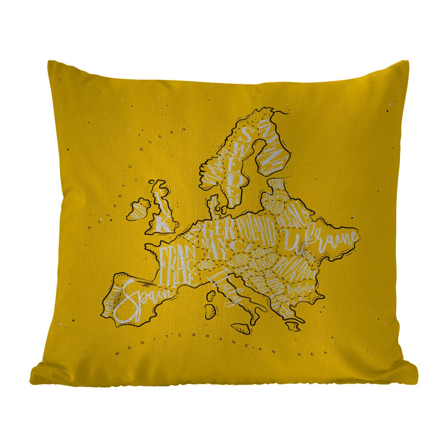 MuchoWow Dekokissen Karte - Europa - Gelb - Weiß, Kissenbezüge, Kissenhülle, Dekokissen, Dekokissenbezug, Outdoor