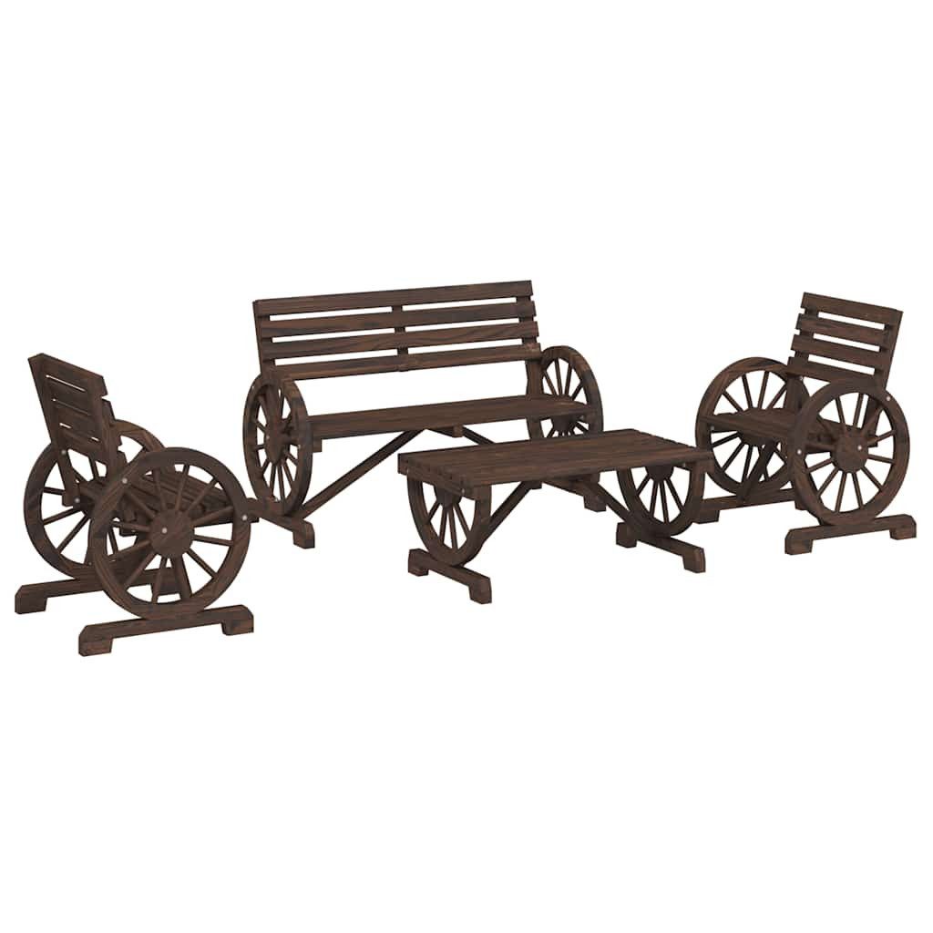 vidaXL Gartenlounge-Set 4-tlg. Garten-Lounge-Set Massivholz Tanne, (1-tlg)