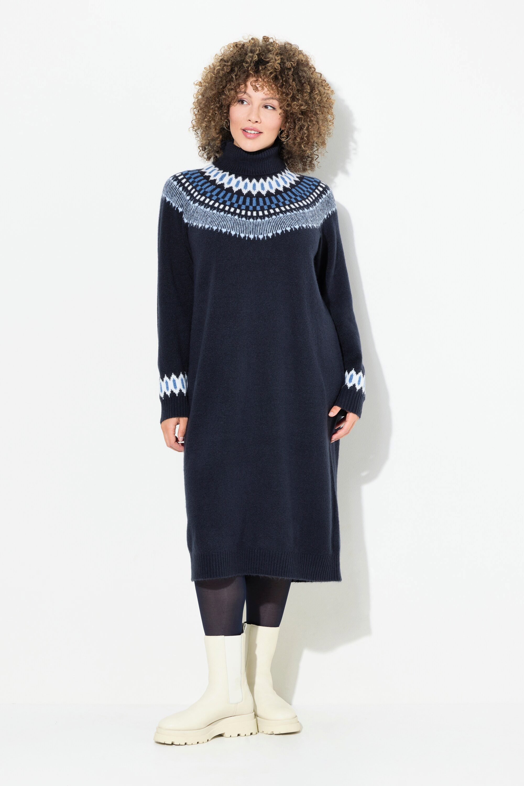 Ulla Popken Strickkleid Strickkleid Norwegermuster Rollkragen Langarm