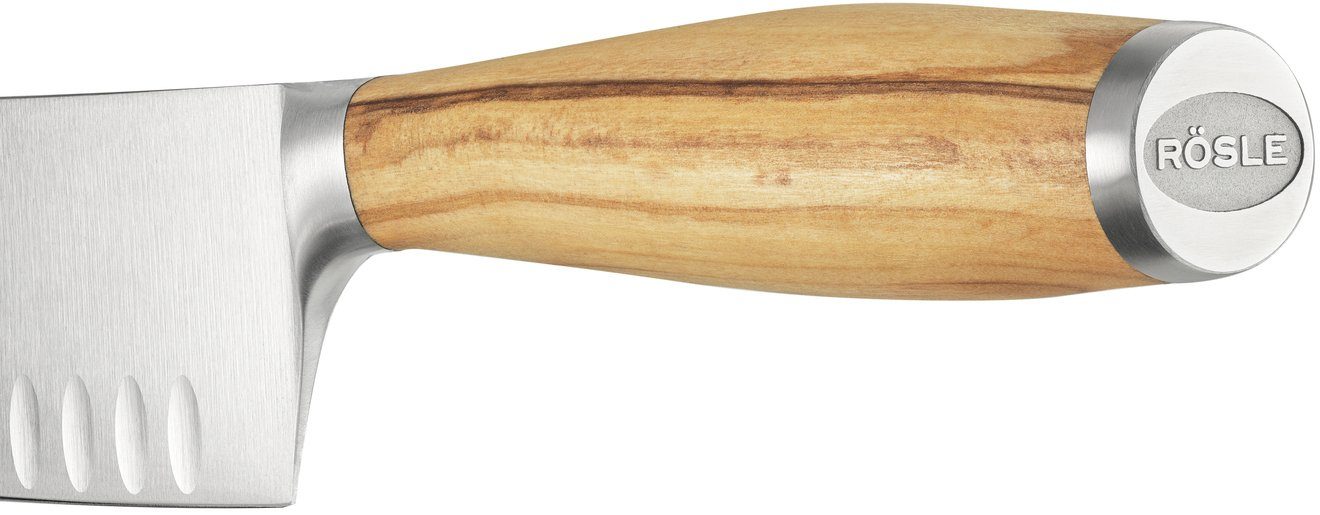 RÖSLE Santokumesser Artesano, Made in Solingen, Kullenschliff, Klingenspezialstahl, Olivenholz