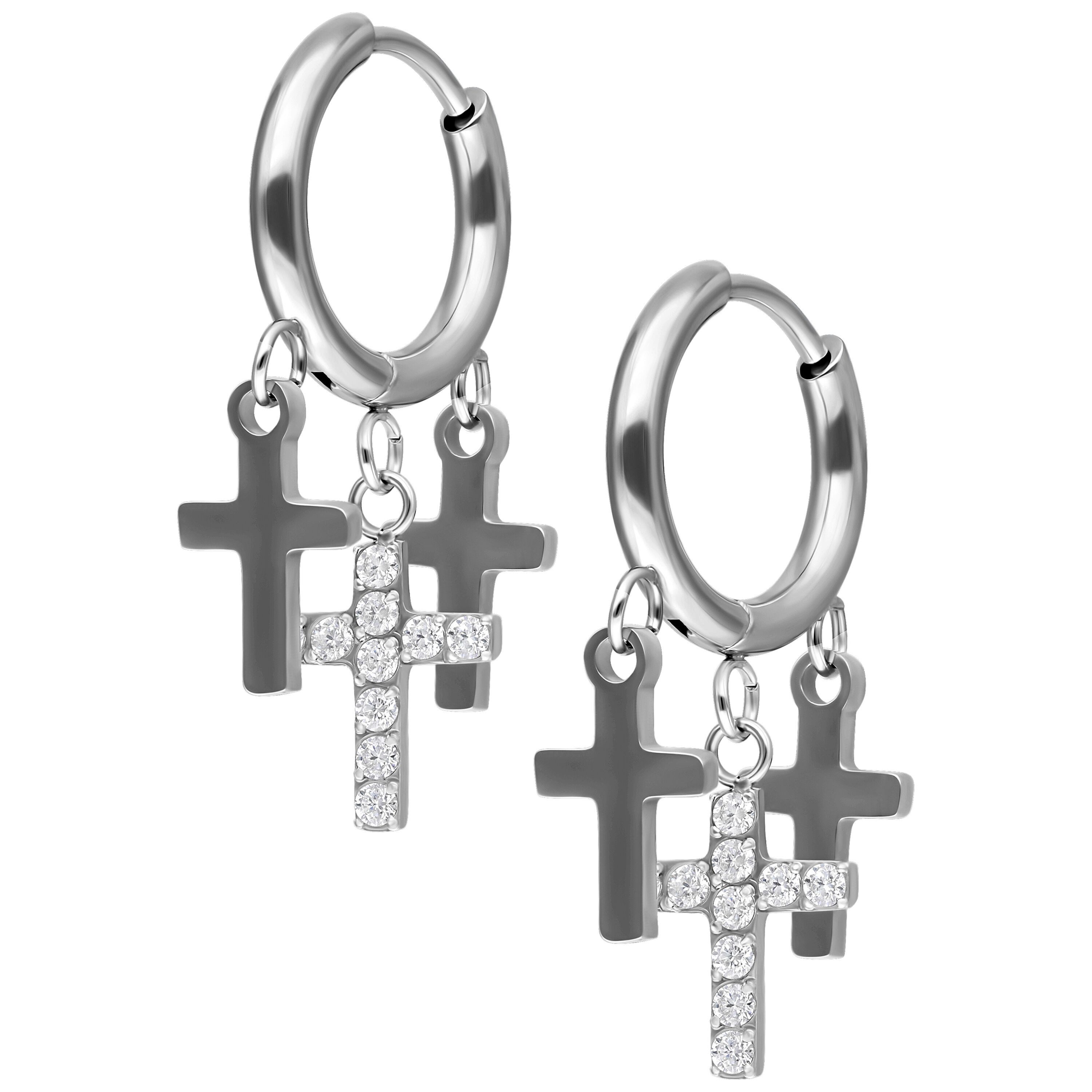 Paar Ohrhänger Little Dangling Cross Hoops - Silber