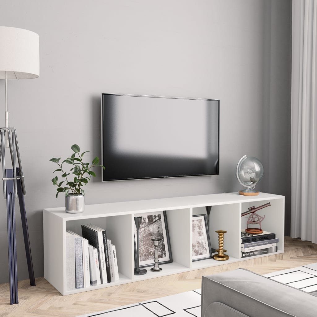 furnicato Bücherregal Holzwerkstoff Weiß 143x30x36 cm mit 4 Fächern, 1-tlg. günstig online kaufen