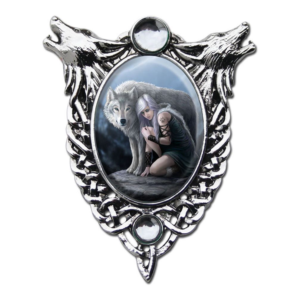 Anne Stokes Kettenanhänger Anne Stokes Anhänger Beschützer Cabochon Schmuck Fantasy Wolf Elfe Uni