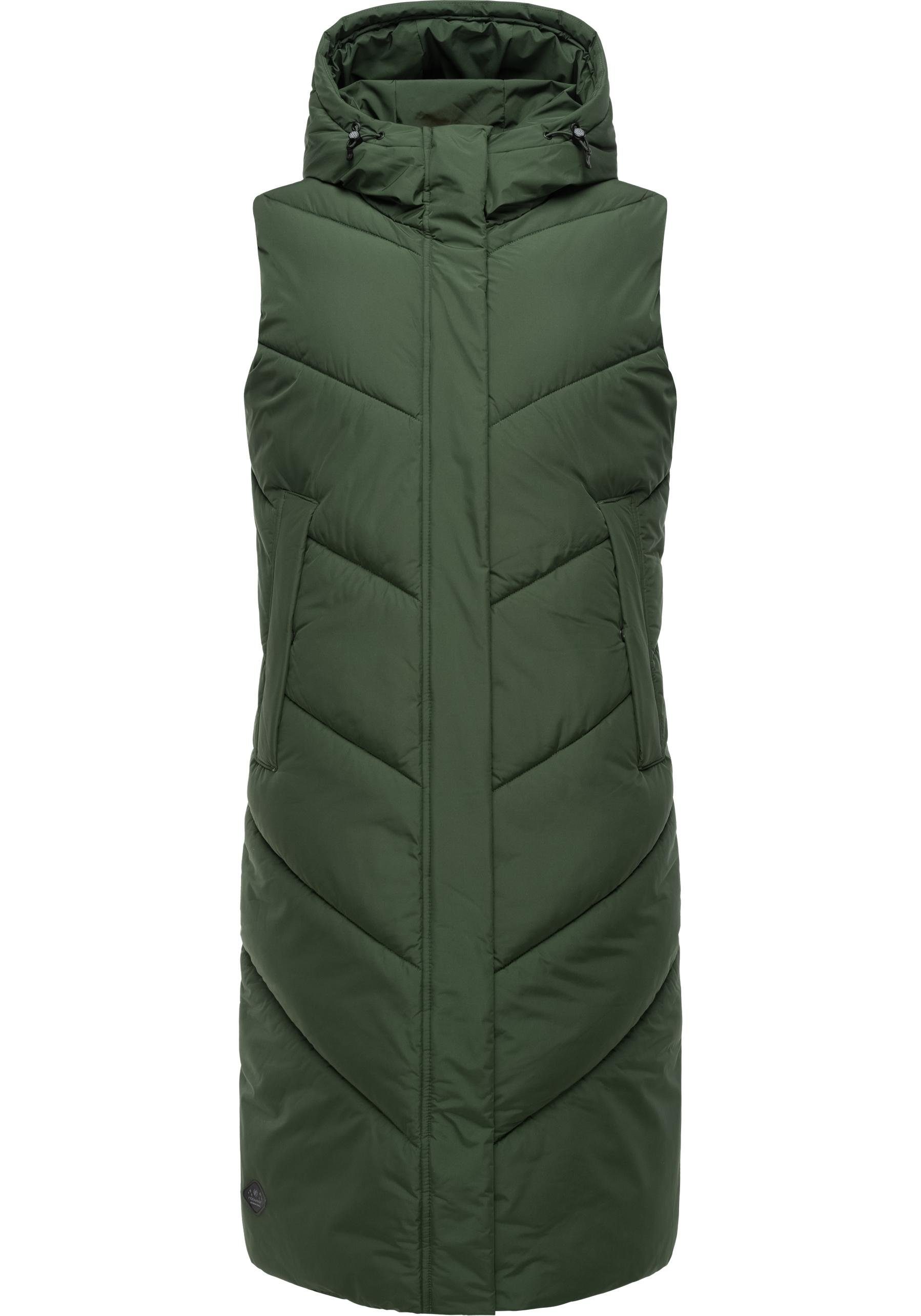 Ragwear Steppweste Stylische, lange olivgrün Damen Vest Winterweste Suminka