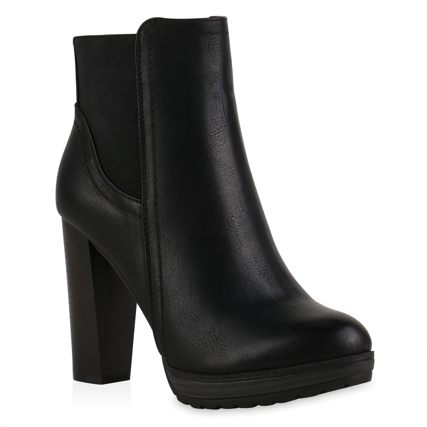 VAN HILL 78971 Ankleboots Damen Ankle Boots Plateau Stiefeletten Zipper Holzoptikabsatz