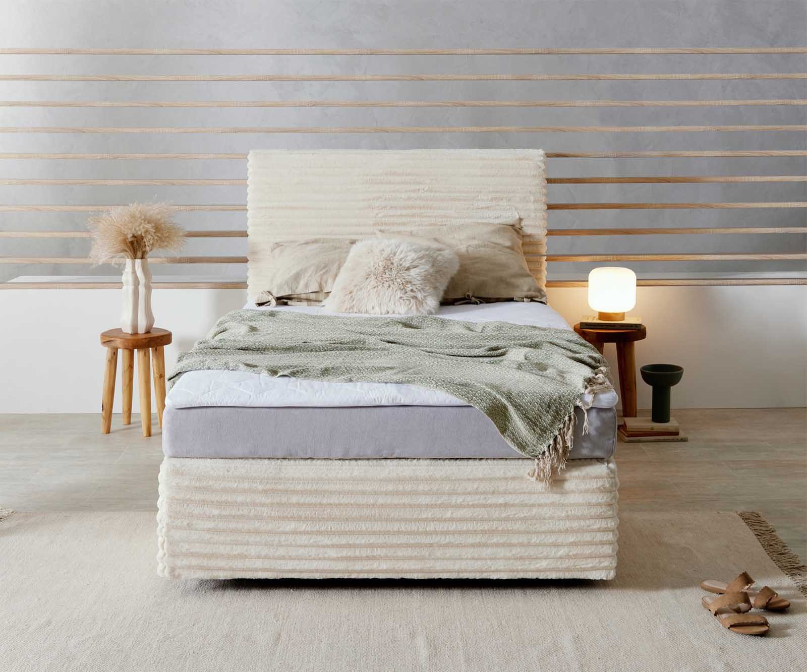 DELIFE Boxspringbett Dream-Well, Plüsch-Cord Beige 120x200 günstig online kaufen