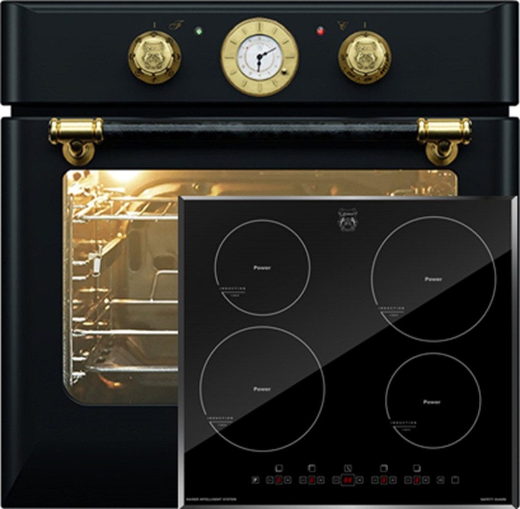 Kaiser Küchengeräte Backofen-Set Herd Set Autark Retro Einbau Backofen Elektro, Autark, 68 L, Drehspieß, 10 Funktionen mit Induktionskochfeld 60 cm, Autark,Facettenschliff, Kochfeld 4xQickHeat Kochzonen EH 6432 BE+KCT 6105 FI, mit 1-fach-Teleskopauszug, Katalytische Selbstreinigung