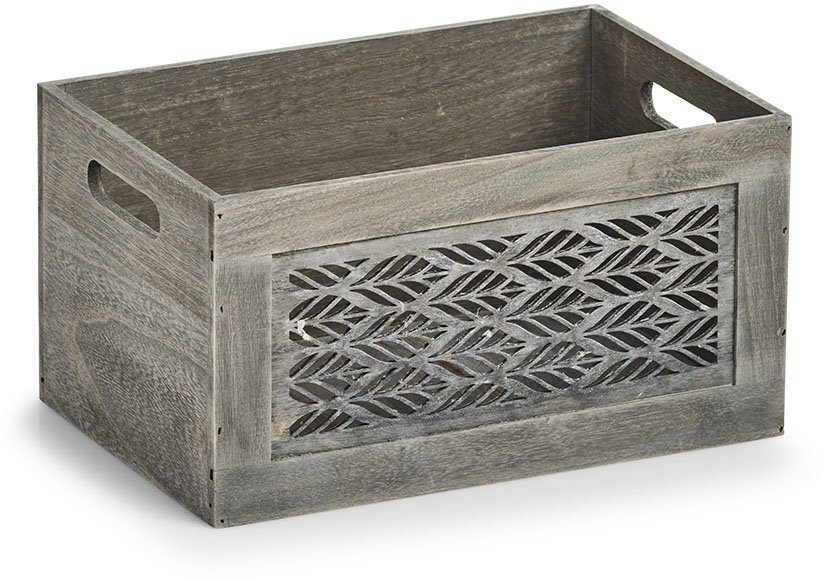 Zeller Present Dekokiste Aufbewahrungskiste Leaves", Holz, grau" (1 St), Moderner Vintage Look