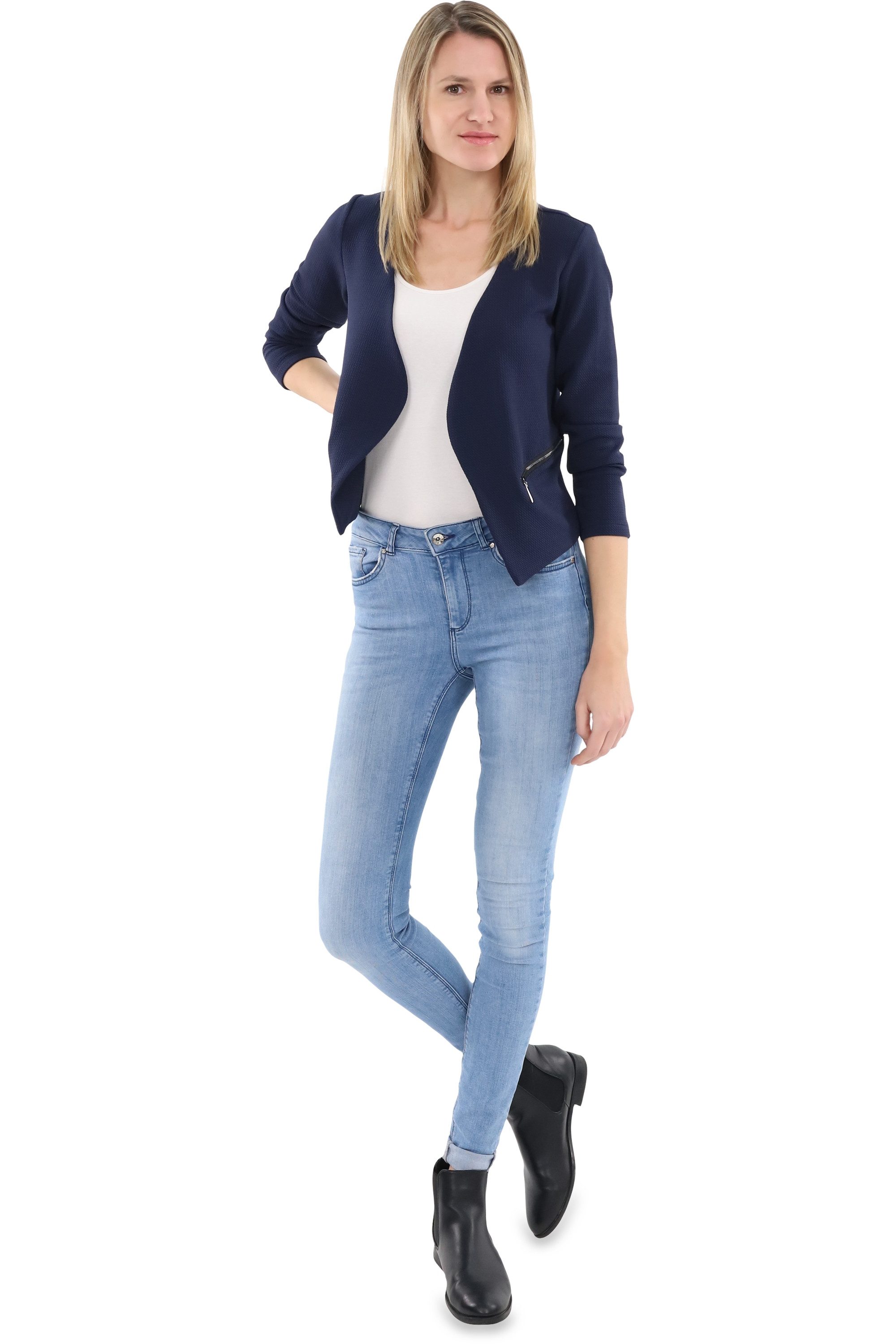 malito more than fashion Jackenblazer malito Damen Blazer ohne Kragen, Sakko im Basic Look, Kurzjacke mit Sweatblazer im Basic-Look