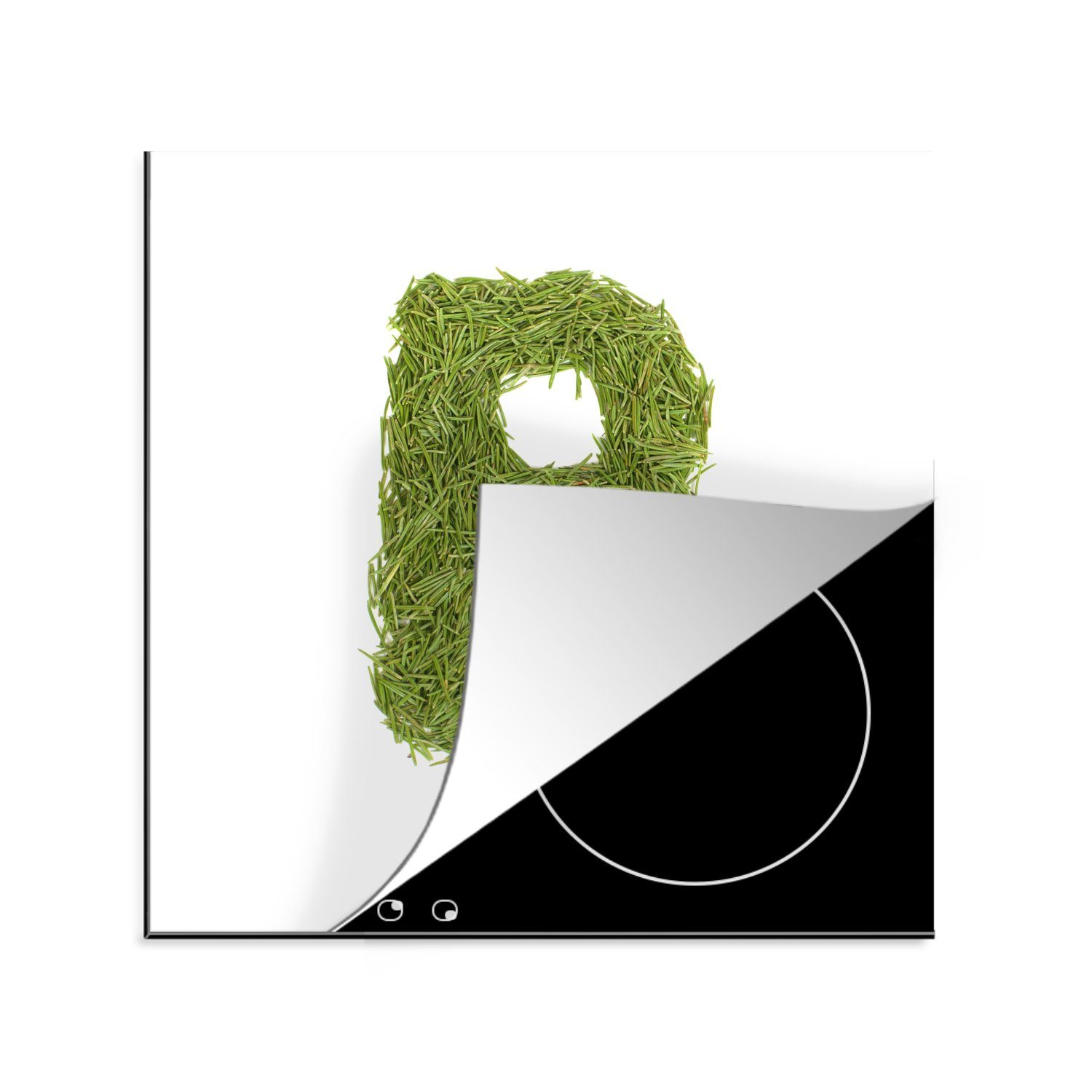 MuchoWow Herdblende-/Abdeckplatte Grüne Bohnen, die den Buchstaben B bilden, Vinyl, (1 tlg), 78x78 cm, Ceranfeldabdeckung, Arbeitsplatte für küche