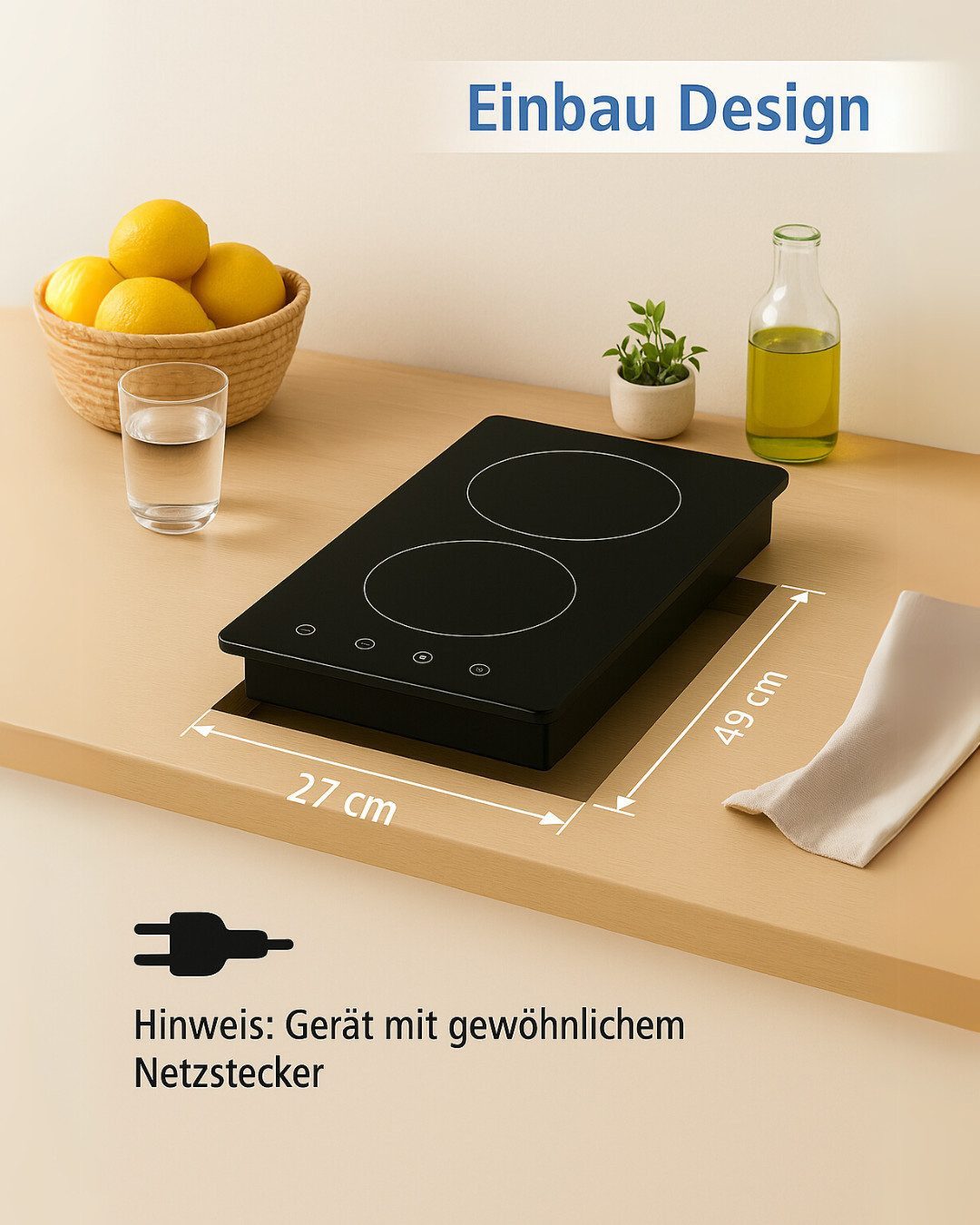 PKM Doppelkochplatte EB-DCF-2X Doppelkochplatte 9 Heizstufen Kindersicherung Timer, Sensor Touch Control