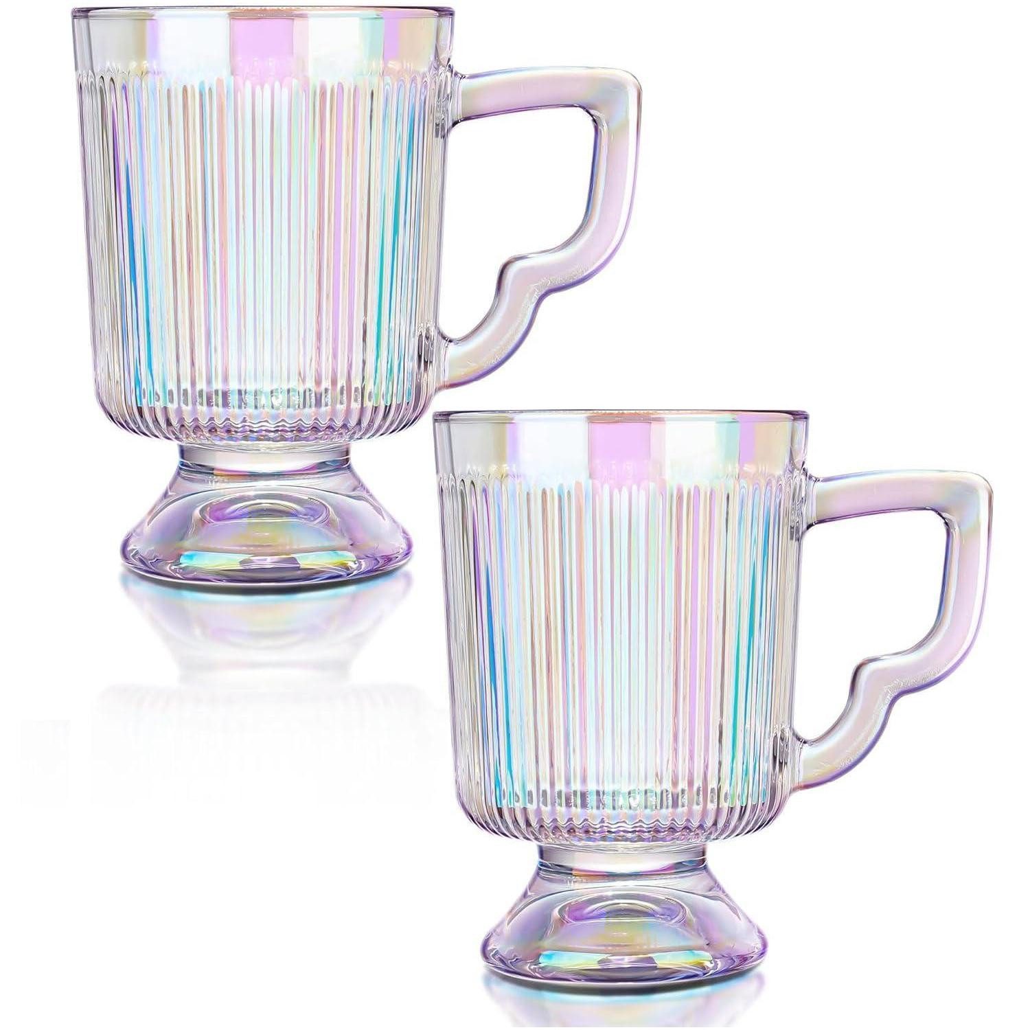 LuxusKollektion Gläser-Set Teegläser 2er Set 350ml Geriffelt Regenbogen Henkel, 2-tlg., Glas