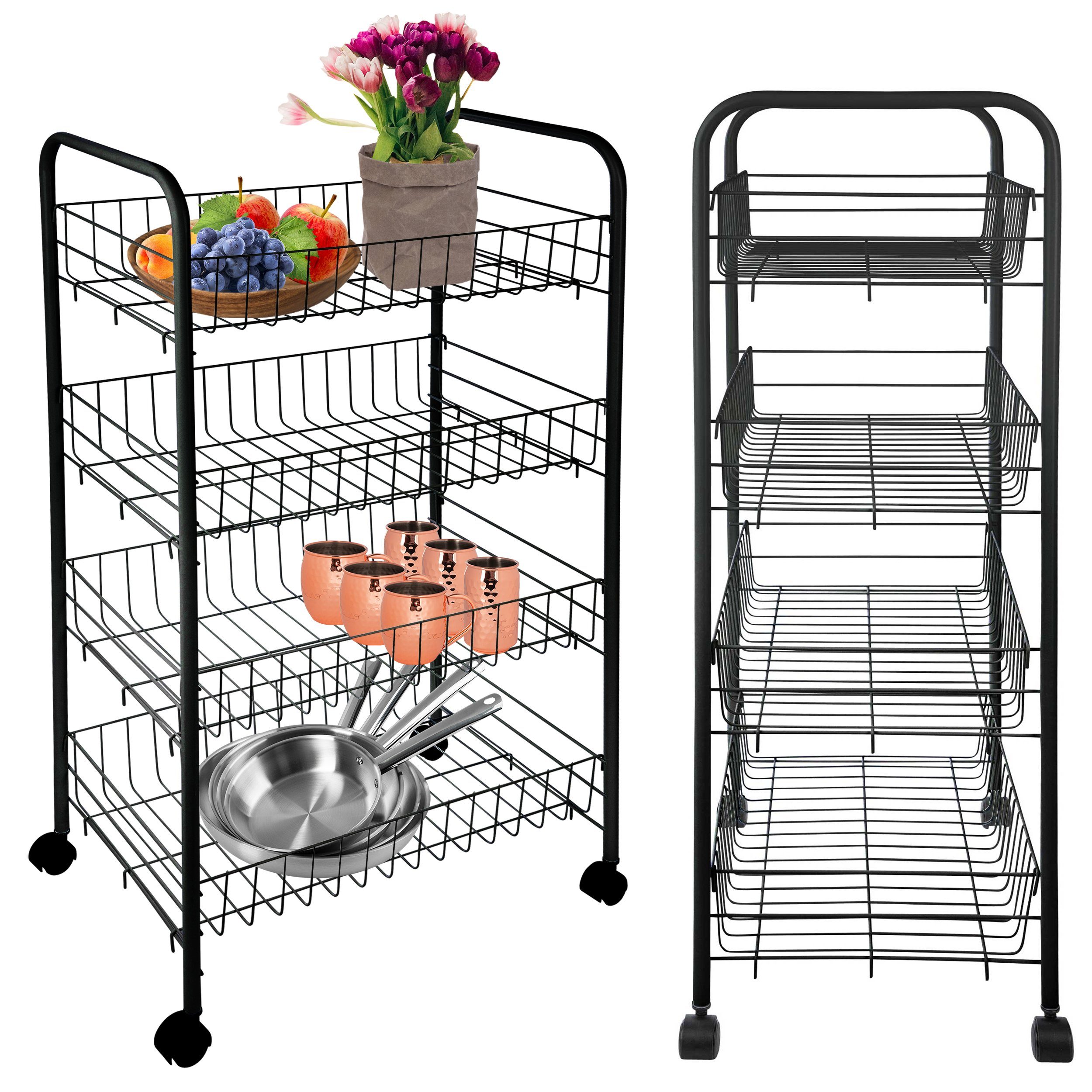 ONVAYA Beistellwagen Servierwagen Susi mit 4 Körben, Rollwagen, Küchenwagen