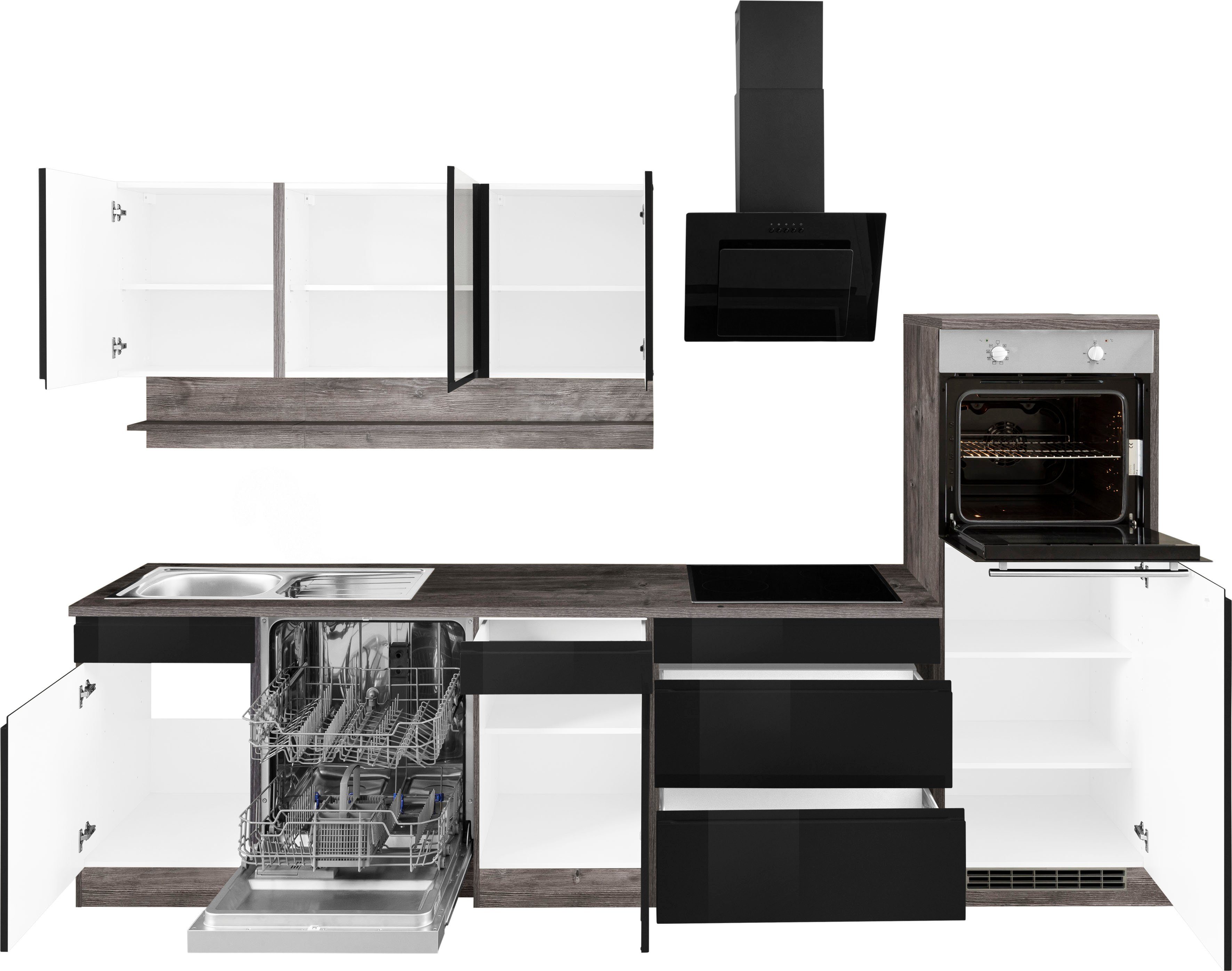 Coin cuisine, cuisines aménagées, meubles de cuisine, cuisine équipée, largeur 300 cm, avec électroménager en option