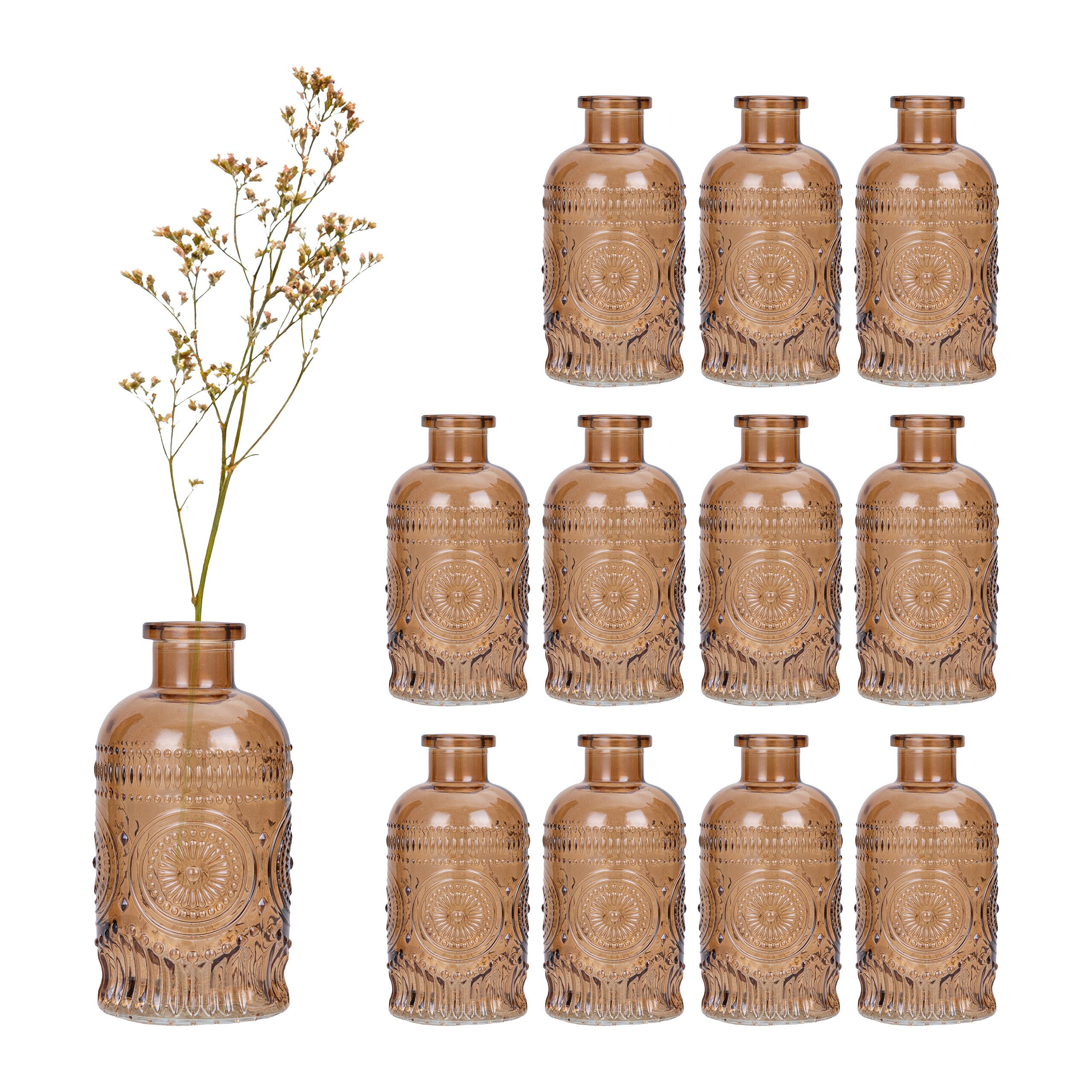 relaxdays Dekovase Glasvase 12er Set für Tischdeko (12 St), braun