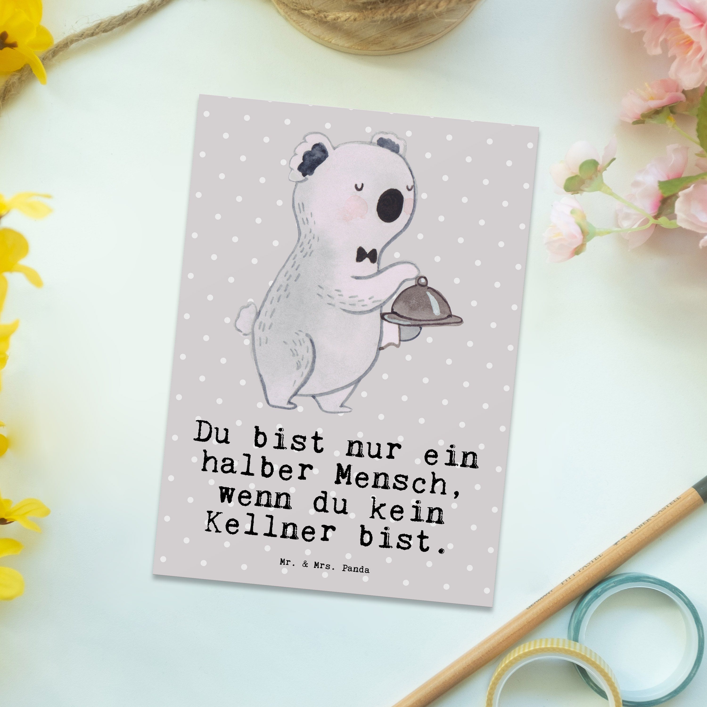 - Ansichtskarte, mit Postkarte Danke, Panda Grau Pastell Abs Mrs. - Kellner Mr. Herz & Geschenk,