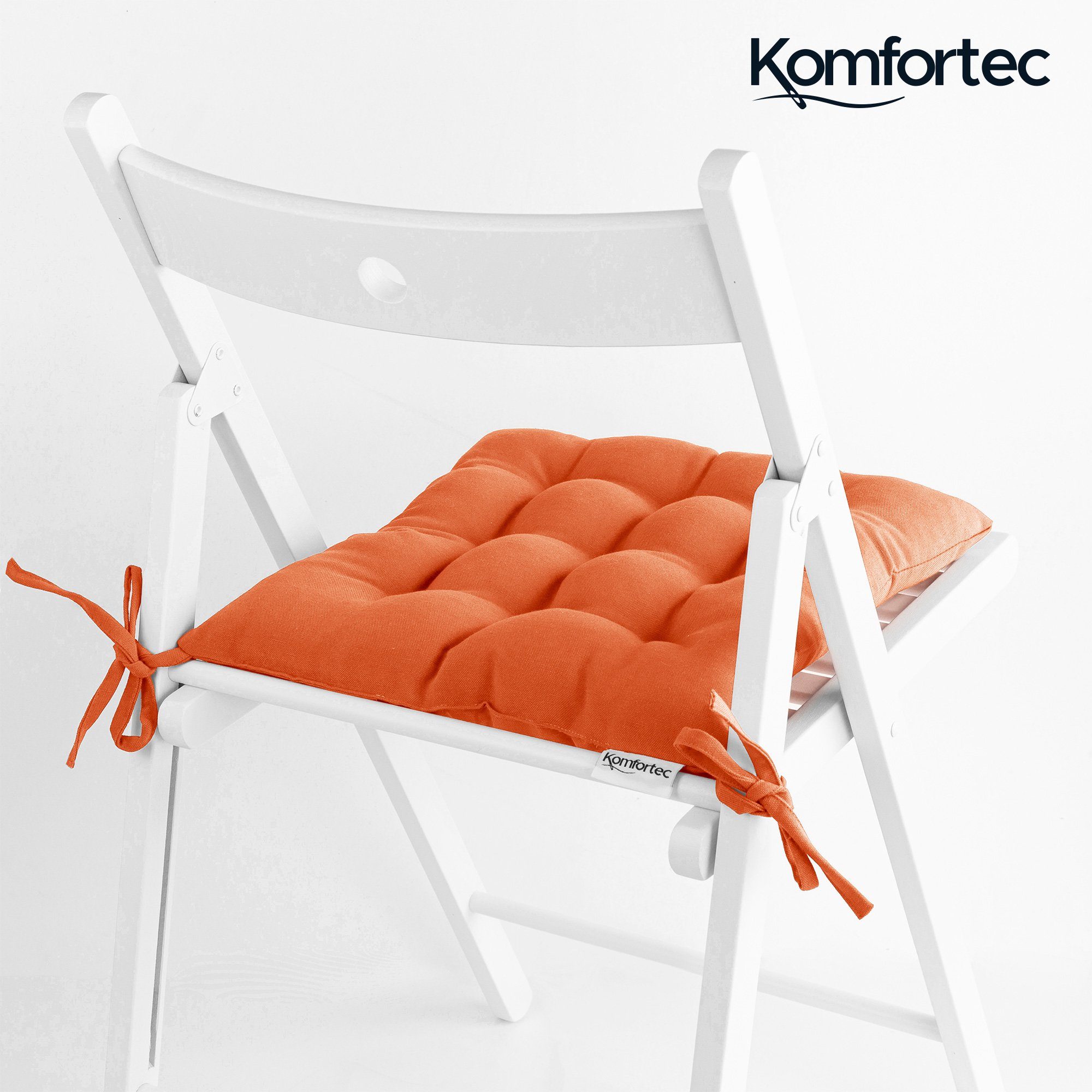 Komfortec Stuhlkissen 4er Set 40x40 Außenbereich 220 Orange cm Sitzkissen mit g/m², & Dekokissen, Wasserabweisend Bändern, Baumwolle Innen- Sitzauflage für