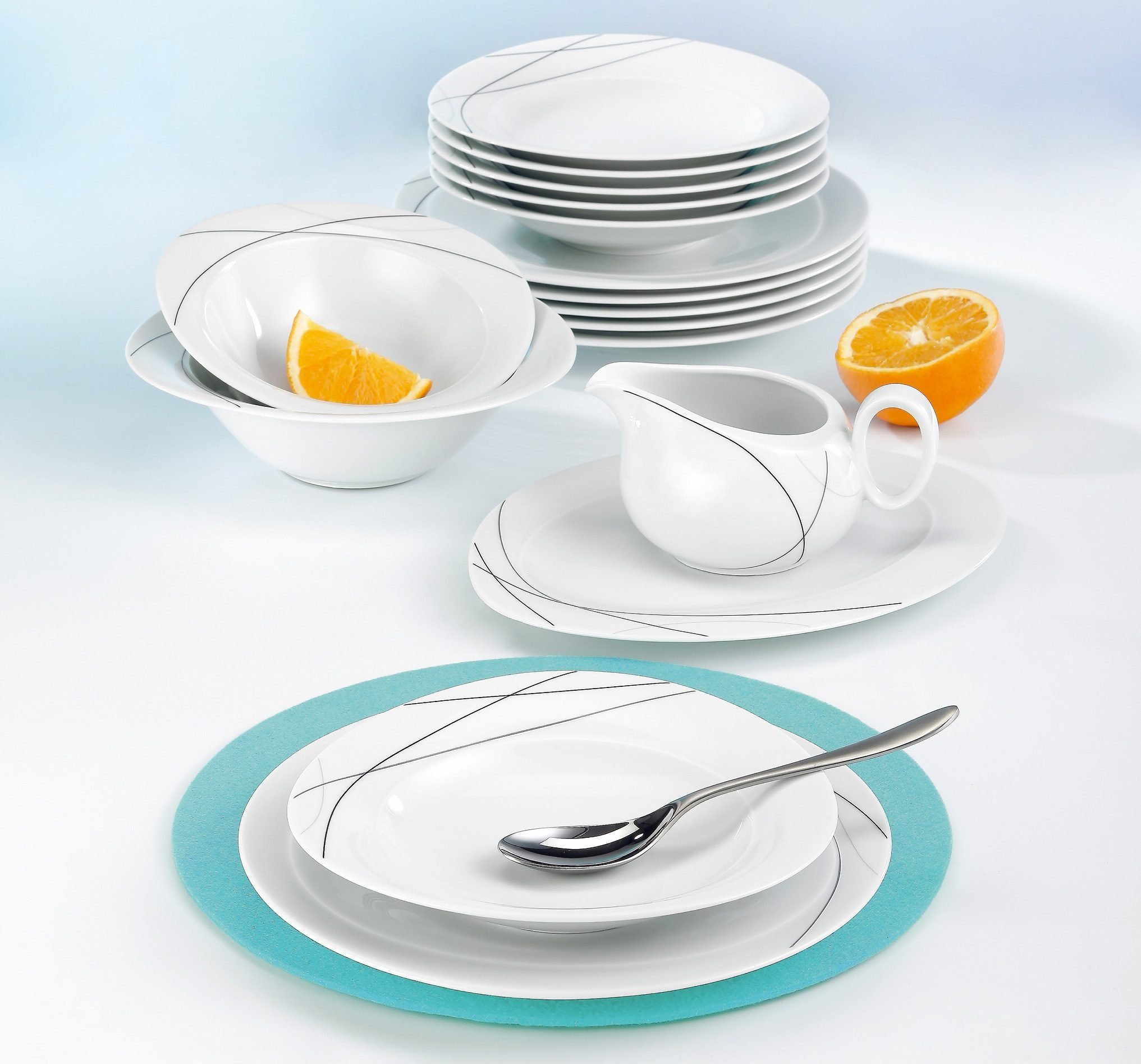 Seltmann Weiden Tafelservice Geschirr-Set, Service Trio Highline (16-tlg), 6 Personen, Porzellan, Teller Set, Suppenteller, Made in Germany, 16 Teile, für 6 Personen