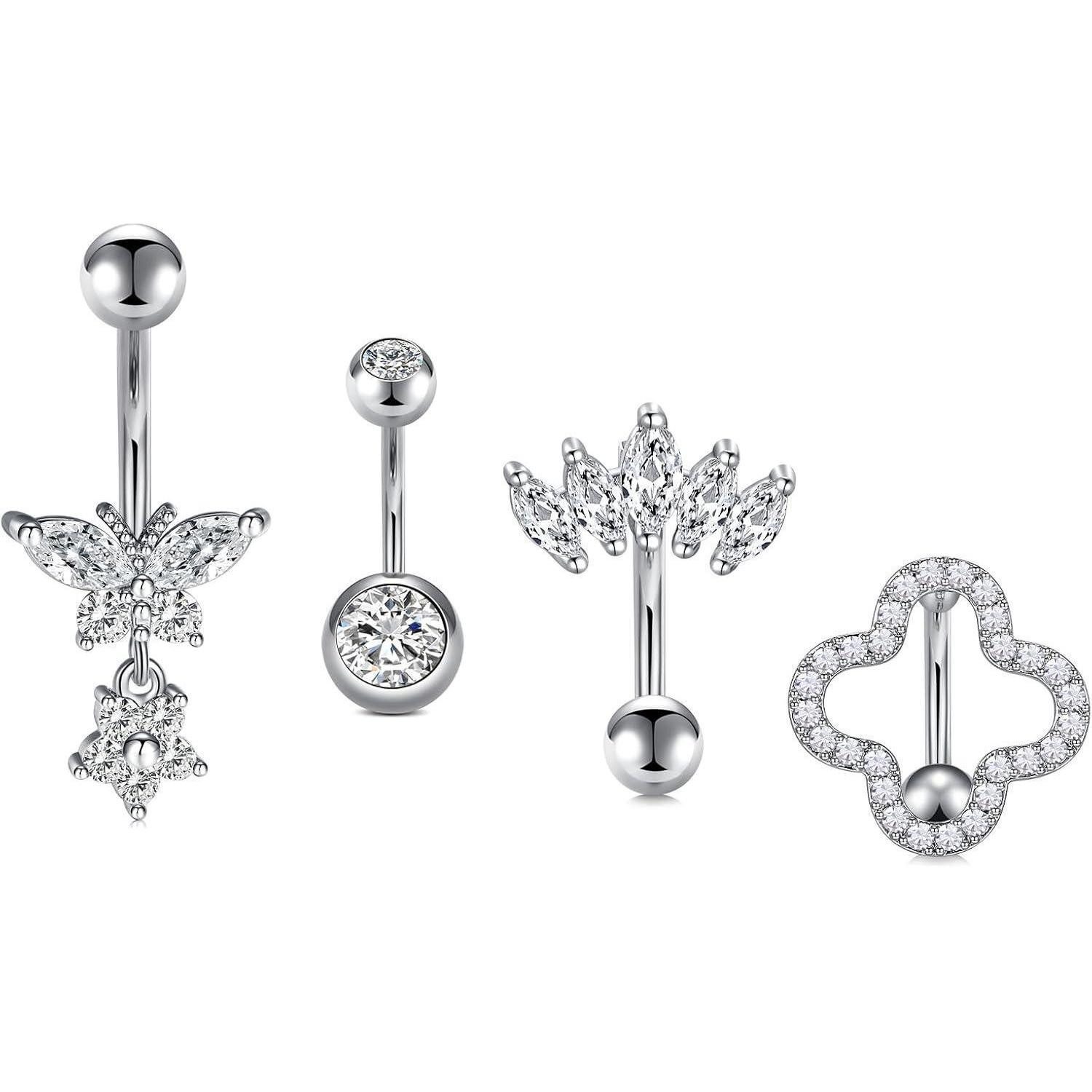 AVYRING Bauchnabelpiercing Bauchnabelpiercing Set 4 Stück Silber 10mm Surgical Steel Piercing