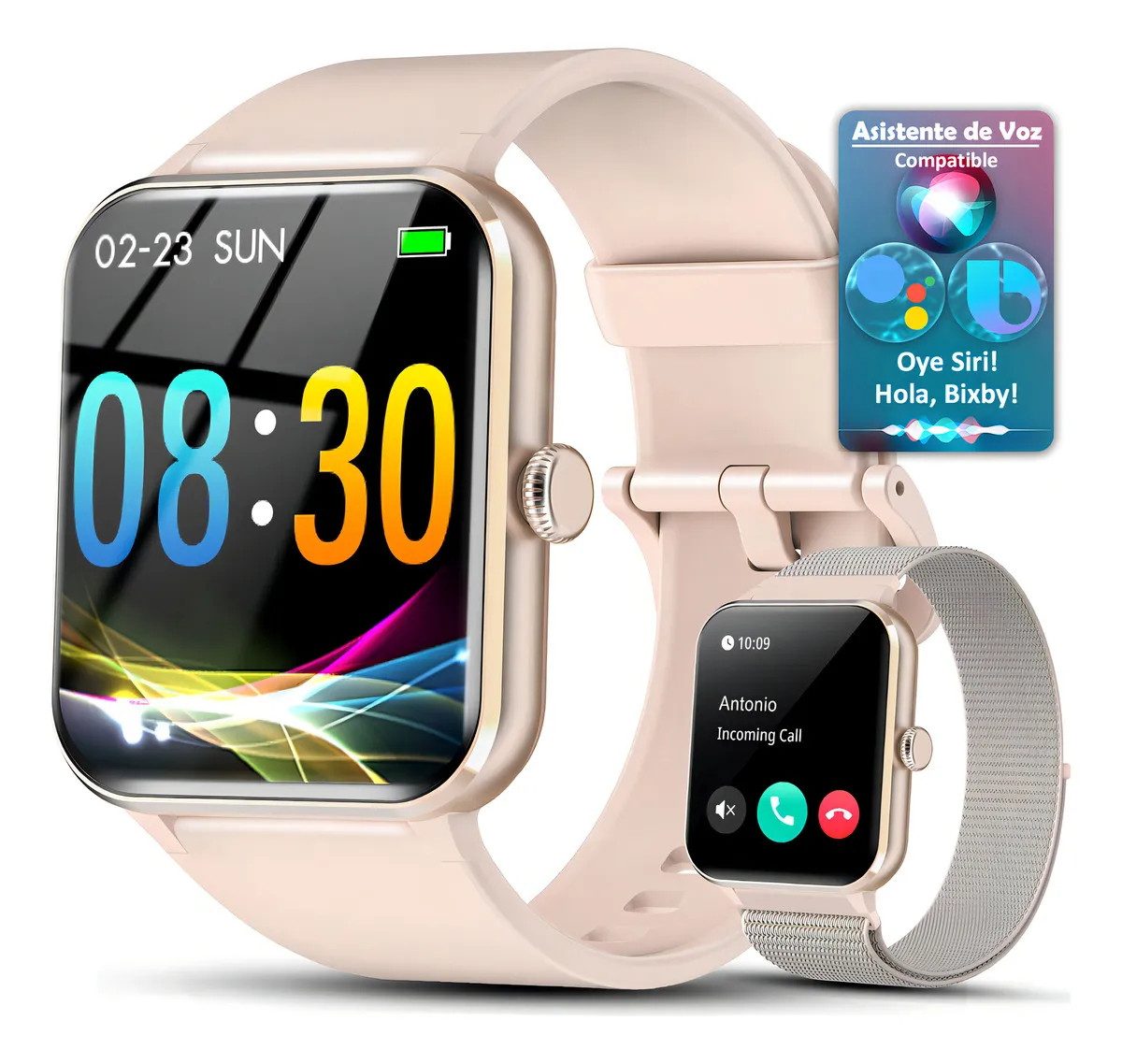 IOWODO Smartwatch Damen Herren 2026,350mAh (6 Tage), 1,85" HD,Bluetooth Anruf Smartwatch (1.85 Zoll, IOS/Android) Smartwatch Damen Herren,Smart Watch für Android iOS( 2 Armband) , mit Wechselband aus weichemSilikon und Ladekabel, Telefon,App-Fitnesskurse, SpO₂-/HR-/Schlafüberwachung,2 Armbänder,IP68
