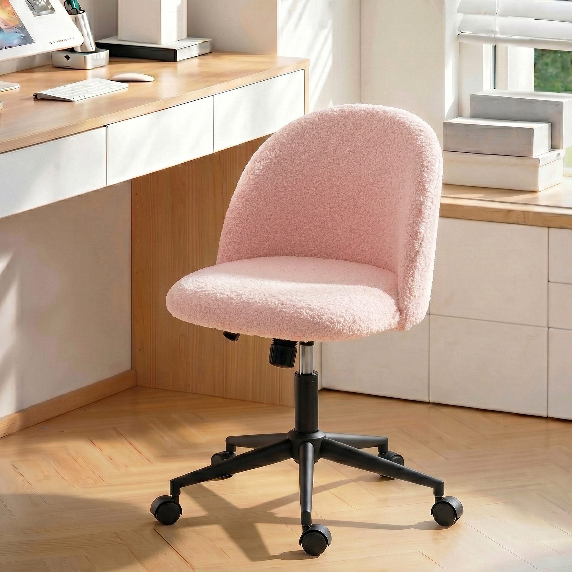 HOMCOM Bürostuhl Schminktischstuhl für Schlafzimmer (Set, 1 St), Höhenverstellbar, 360° drehbar, Wippfunktion