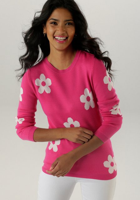 Aniston SELECTED Strickpullover mit eingestricktem Blumenmuster allover - N günstig online kaufen