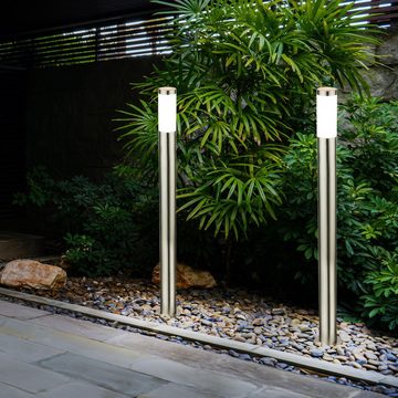 etc-shop LED Außen-Stehlampe, Leuchtmittel inklusive, Warmweiß, 2er Set Steh Lampe Garten Park Strahler Stand Leuchte Edelstahl im Set