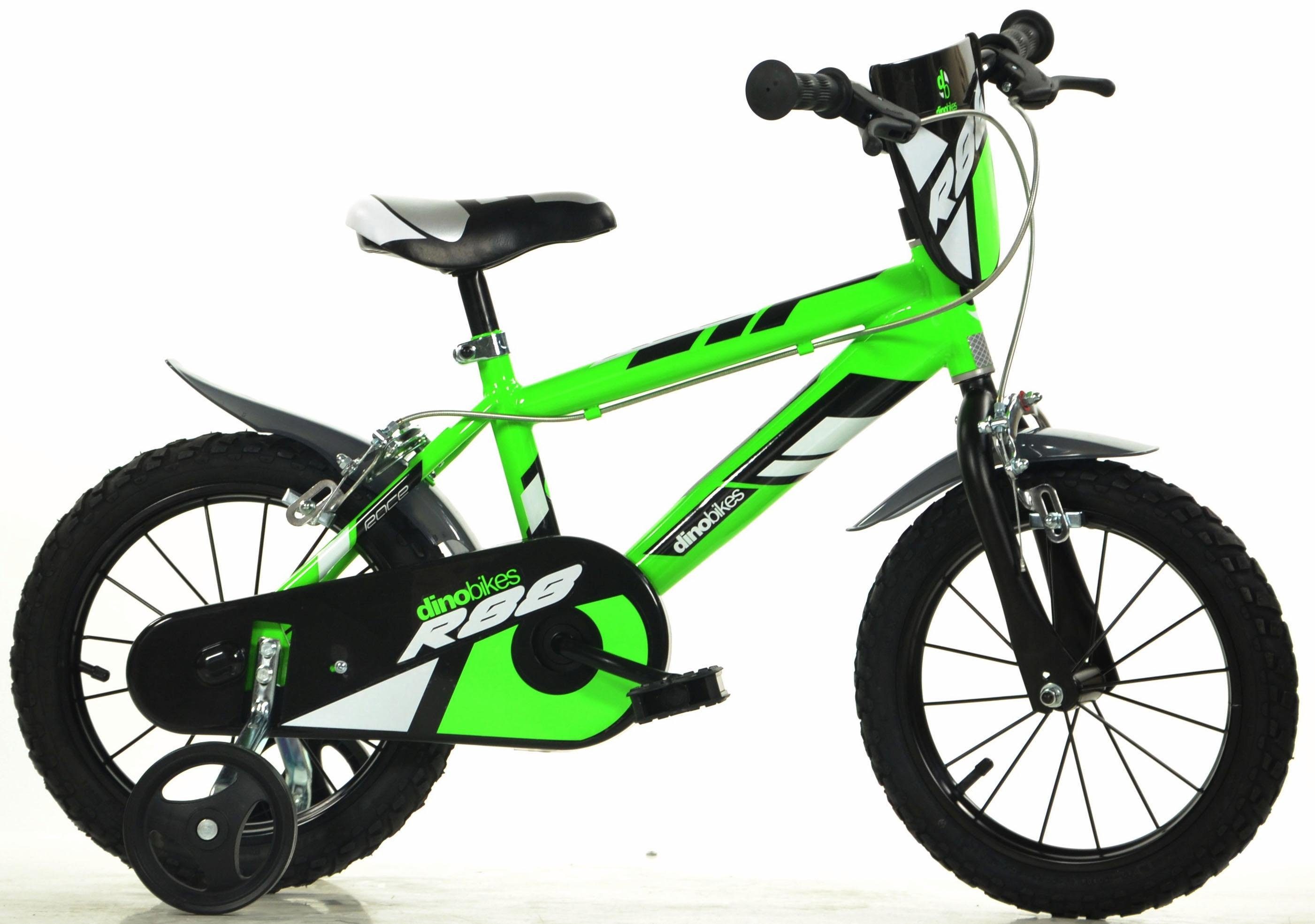 Dino Bikes Kinderfahrrad 16" R 88 Kinderfahrrad Jungen stabiler Rahmen Stützräder 4-7 Jahre, 1 Gang, mit Stützrädern und Frontschild
