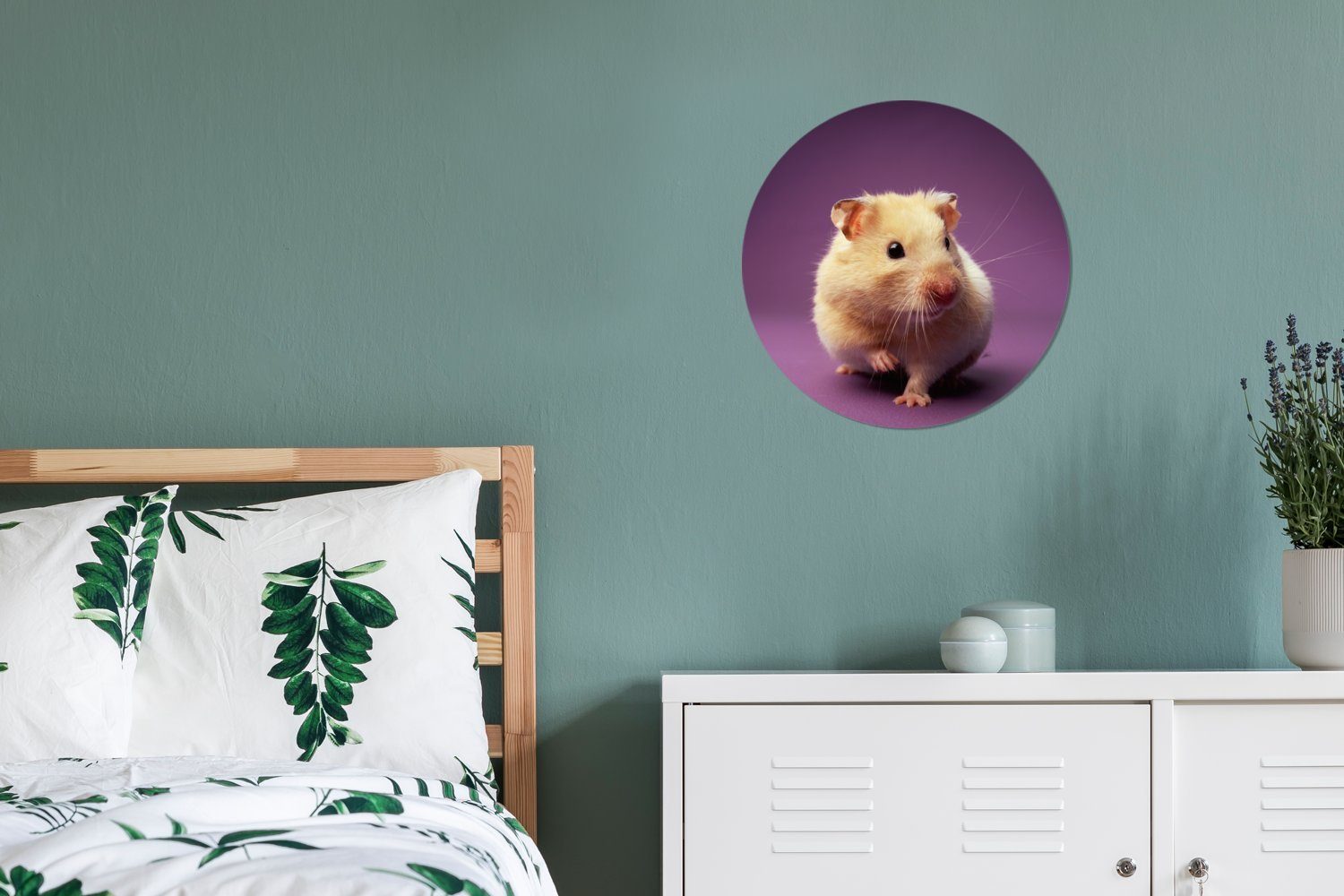 Wandsticker (1 für Rund, Wohnzimmer eines lila einem MuchoWow Kinderzimmer, Tapetenaufkleber, Hintergrund Hamsters Tapetenkreis auf Nahaufnahme St),