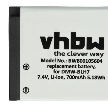 vhbw kompatibel mit Panasonic Lumix DMC-GF8, DMC-GM5K, DMC-GM5KEG-K, Kamera-Akku Li-Ion 600 mAh (7,2 V)