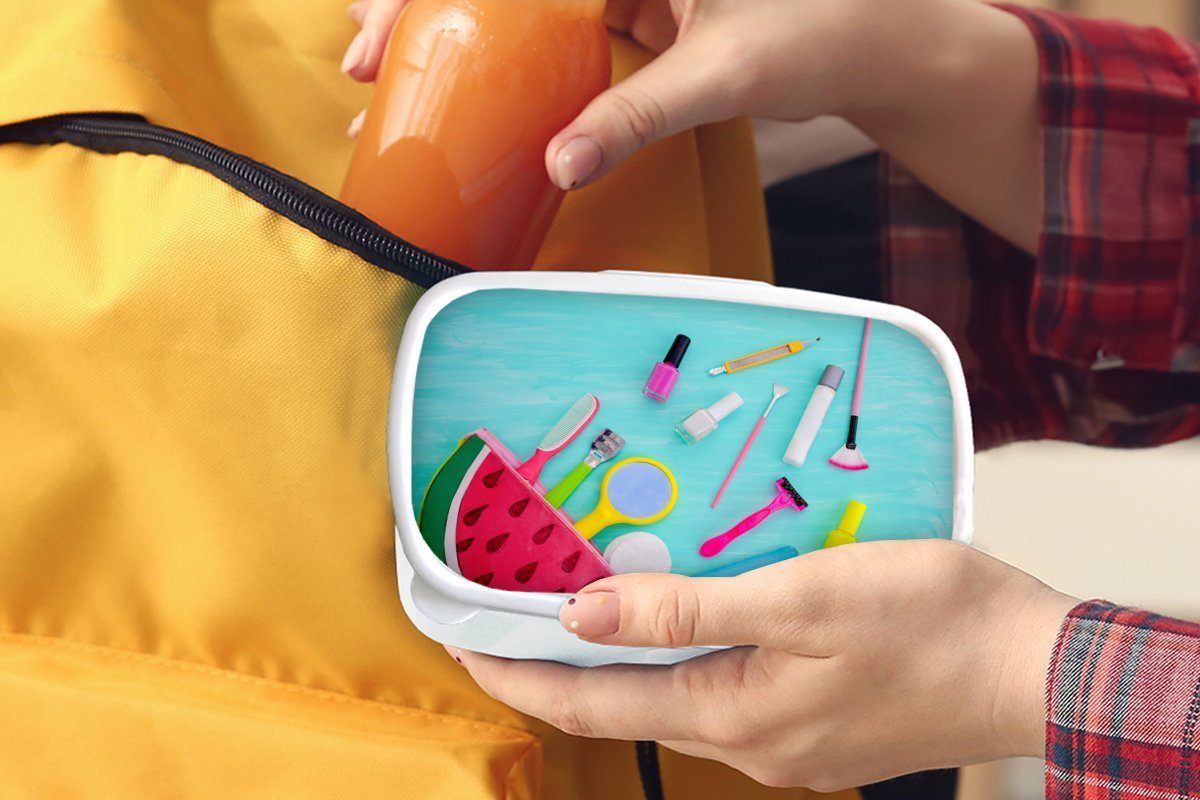 MuchoWow Lunchbox Jungs für für mit Melone Brotbox Kunststoff, und weiß Make-up, Erwachsene, Mädchen Brotdose, (2-tlg), und Kinder