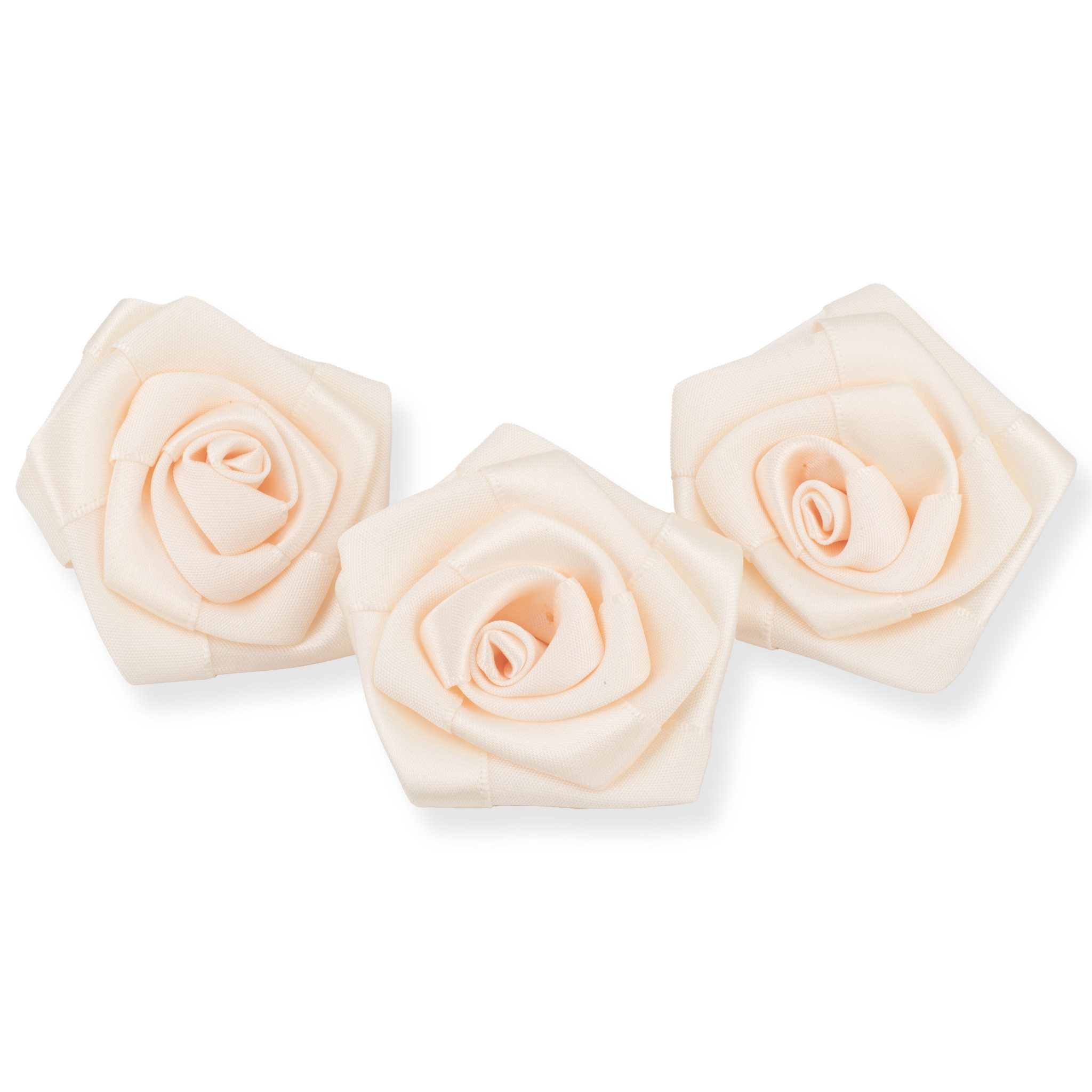 Creativery Streudeko, Satinrosen 6cm zum Basteln & Aufnähen 3 Stück Champagner