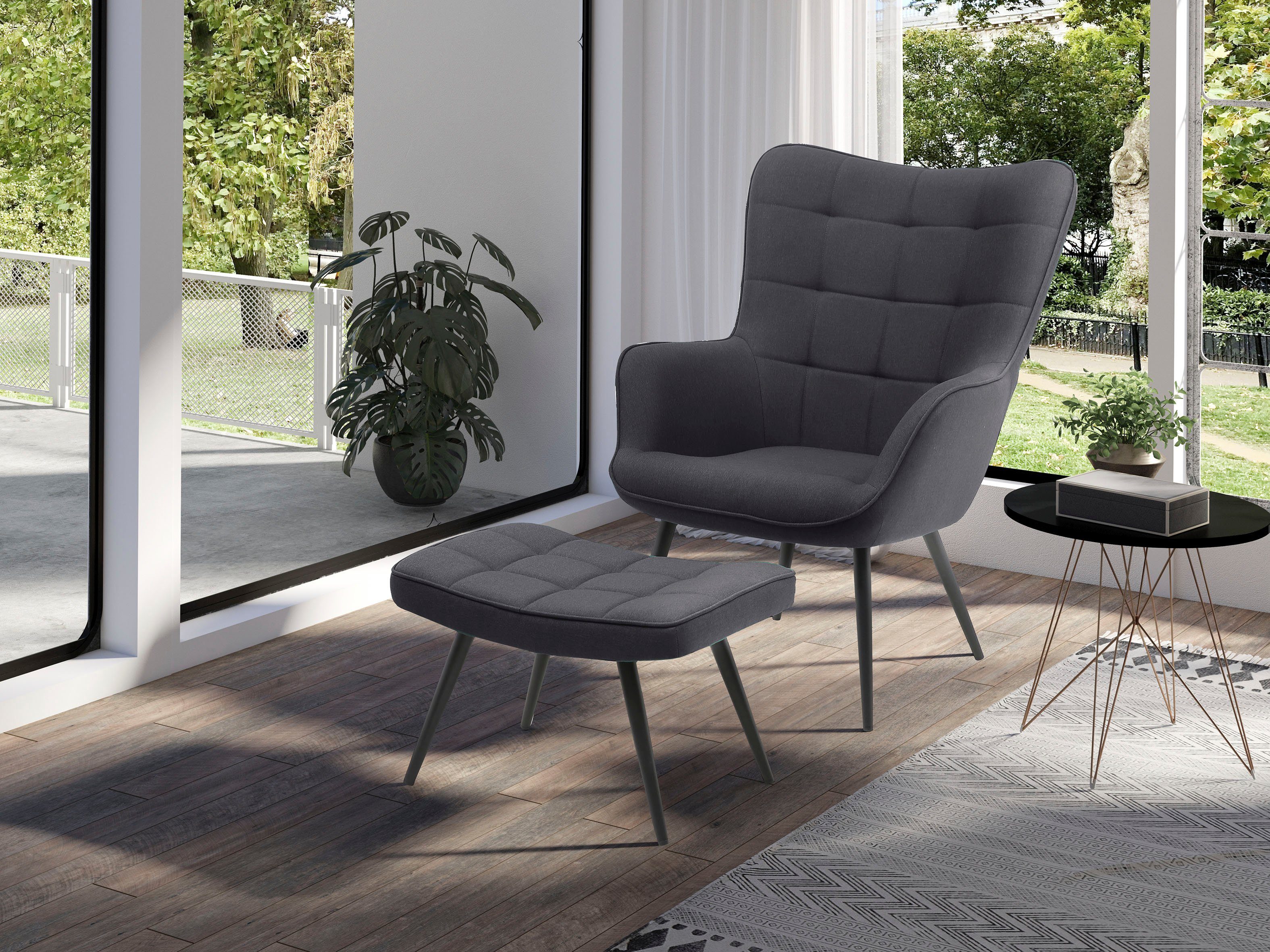 byLIVING Sessel Uta (1-St), wahlweise mit oder ohne Hocker, in Cord, Samt oder Webstoff