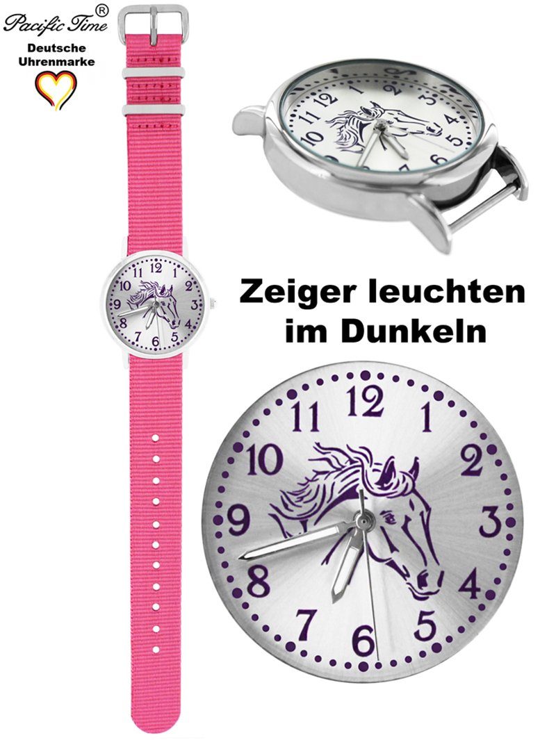 Pacific Time Quarzuhr Kinder Armbanduhr Pferd violett Wechselarmband, Mix und Match Design - Gratis Versand