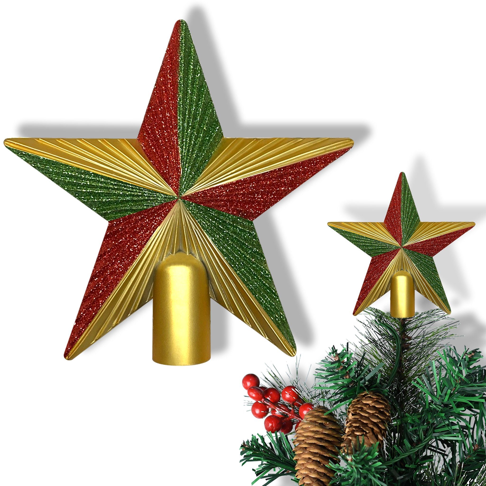 AUFUN Christbaumspitze Weihnachtsbaumspitze Deluxe Glitzer Stern aus