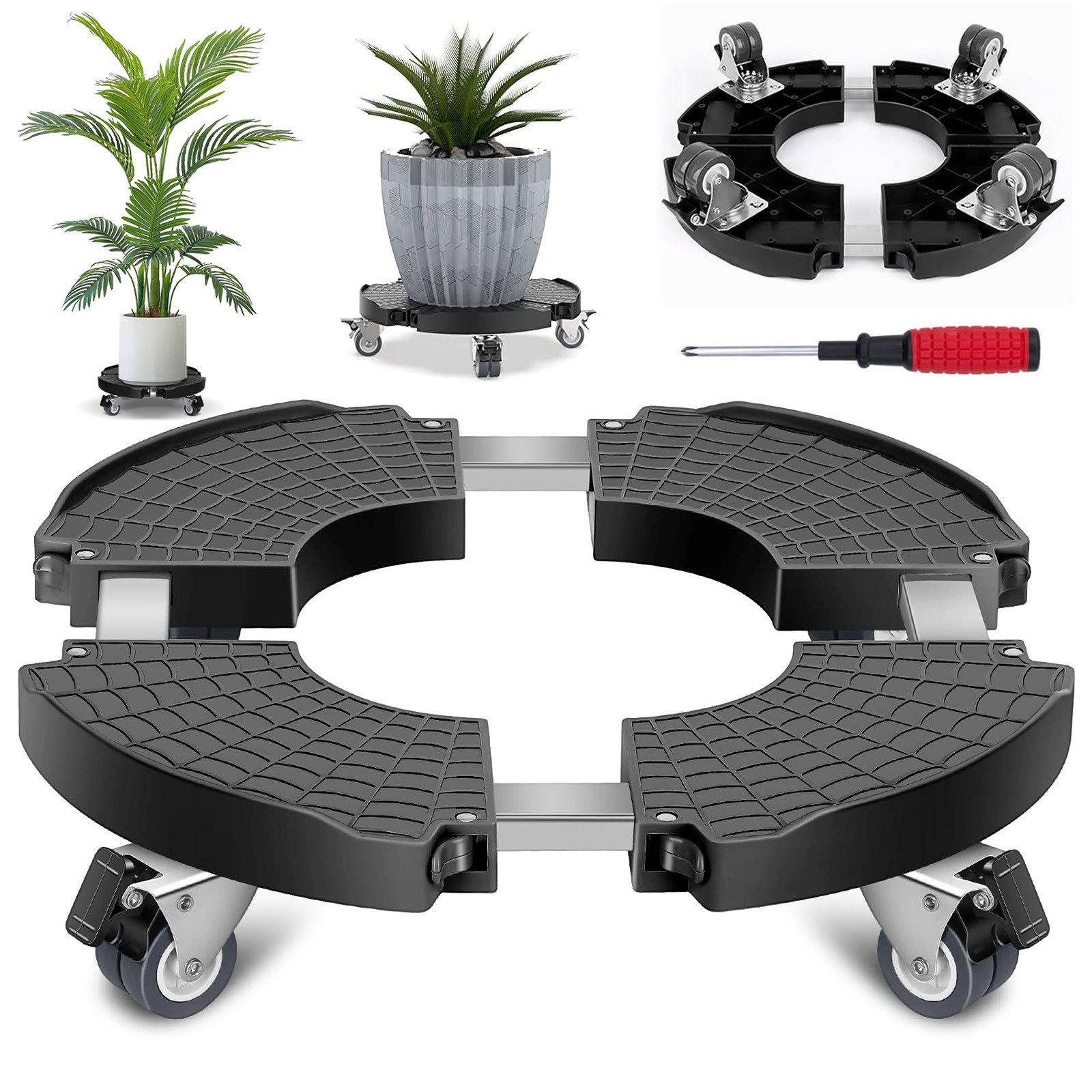 AKKEE Blumentopfuntersetzer Ausziehbarer Blumentopfteller mit 360° drehbaren Rollen, Zubehör für Zubehör für Pflanztöpfe, Set, 40-48cm