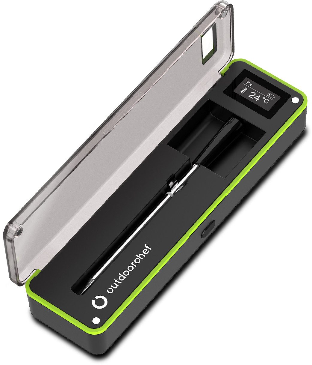 OUTDOORCHEF Gartenthermometer Easy Check Grillthermometer - Wireless Bluetooth Thermometer, 1 Temperaturfühler + Multifunktionsdock + USB-C Ladekabel, Kabellos, Dual-Sensor, 200m Reichweite, 30h Akku