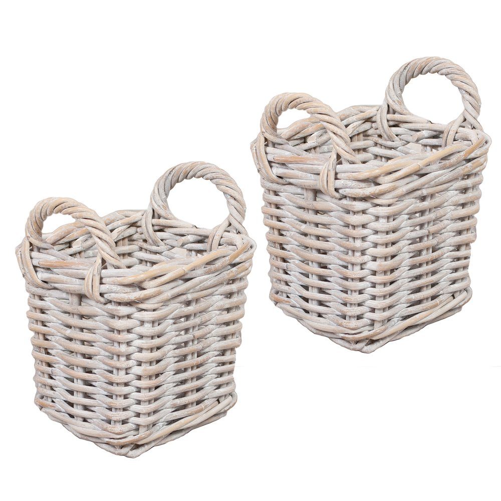 LebensWohnArt Dekokorb 2er Set Rattankorb BAKUL eckig White ca. 20cm