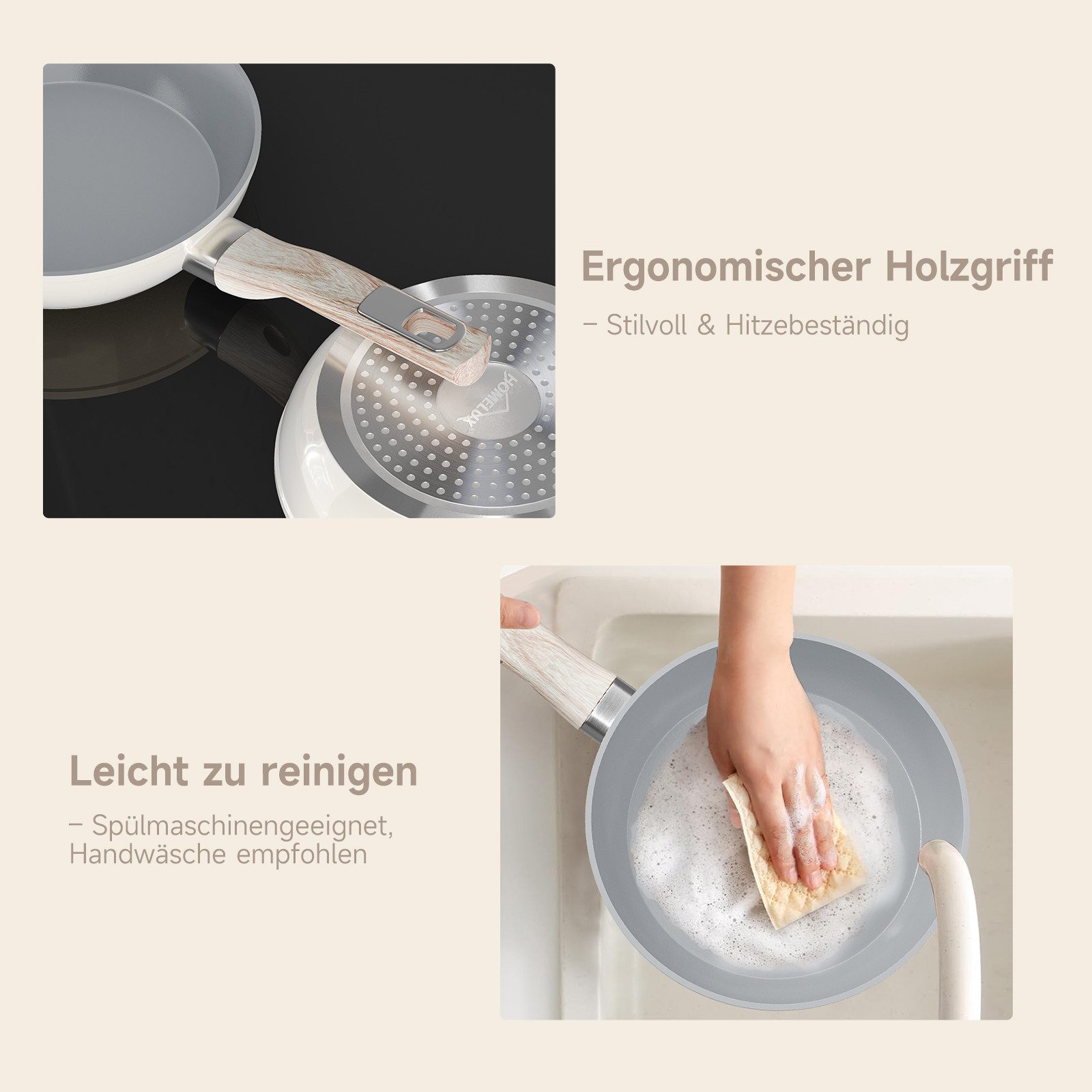 HOMELUX Pfannen-Set Pfanne 20/24/28 cm, 3tlg Bratpfanne, Pfanne Induktion, Aluminium (3-tlg., Pfannenset), Indukion – Bild 5 von 5