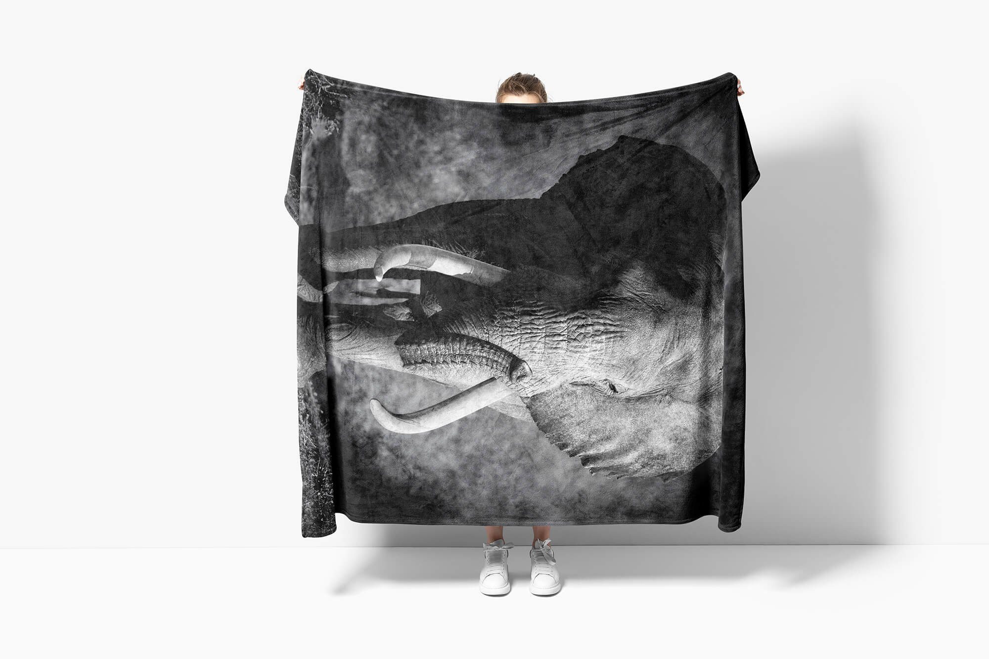 We, Strandhandtuch Elefant Handtuch (1-St), mit Kuscheldecke Handtuch Handtücher Sinus Schwarz Tiermotiv Saunatuch Baumwolle-Polyester-Mix Art