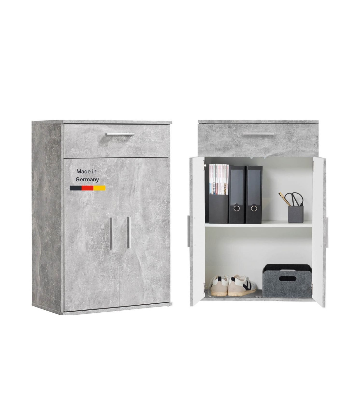 mokebo Mehrzweckschrank Der Praktische (60x90 cm, mit Schublade) Made in Germany, Büroschrank, Aktenschrank, Apothekerschrank in Grau