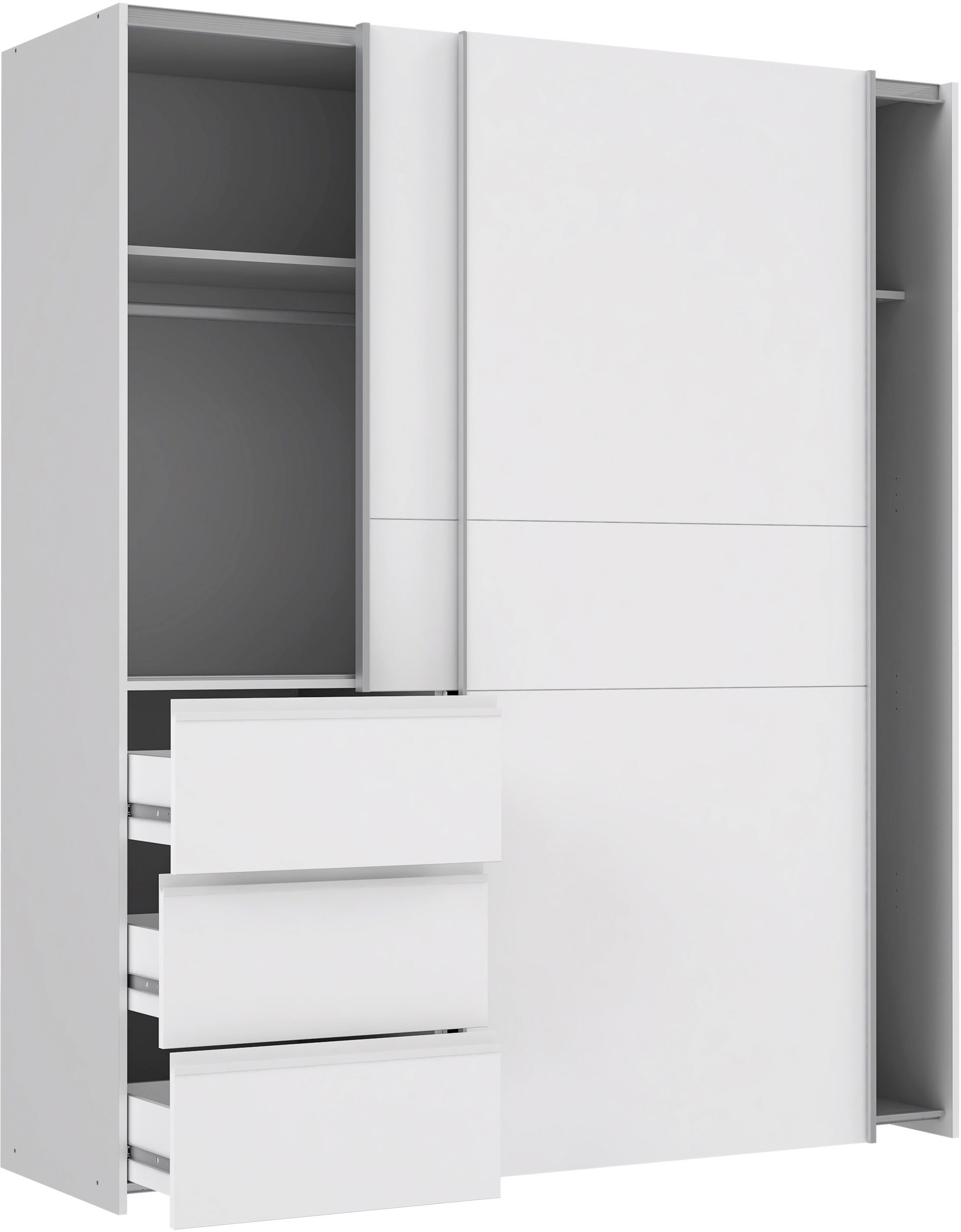 FORTE Schwebetürenschrank Winn, Schiebetürenschrank mit 3 Schubladen, Made in Europe (In 2 Größen erhältlich - B/H/T ca. 170x200,5x61cm und 200x200,5x61cm) verschiedene Größen und Farben, sehr viel Stauraum