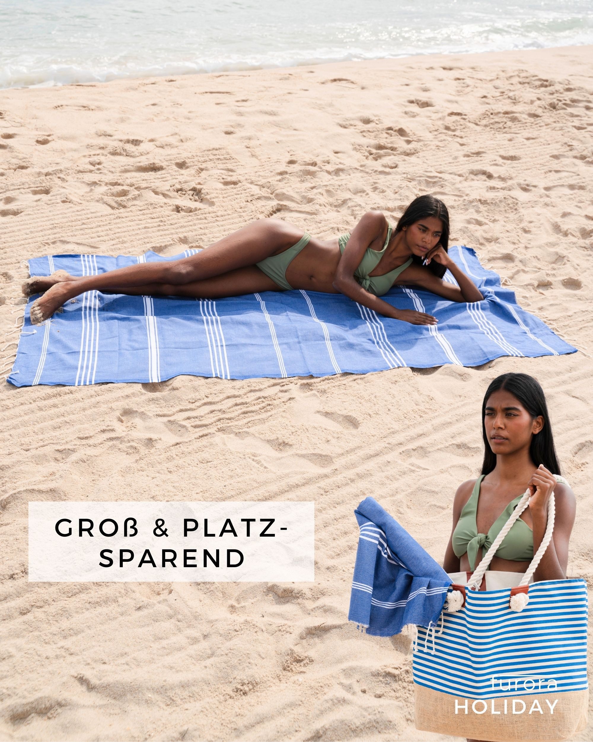 furora HOLIDAY Saunatuch Strandtuch Hamamtuch: groß 100x200 cm Saunatuch, Strandhandtuch dünn, Strandtuch Saunatuch aus 100% Baumwolle Strandtuch Set