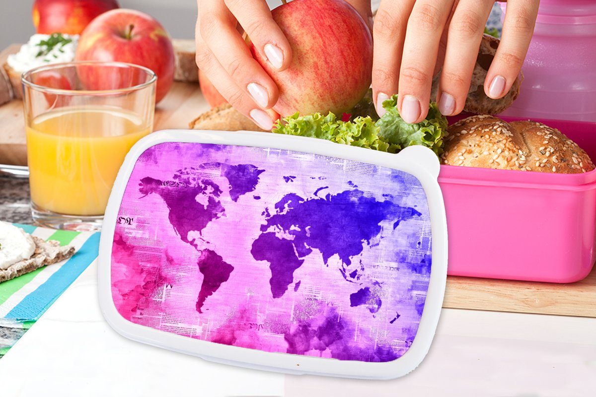 (2-tlg), Snackbox, Erwachsene, Brotdose Lunchbox Rosa Kunststoff Brotbox - für MuchoWow Blau, Weltkarte - Mädchen, Kunststoff, Kinder,