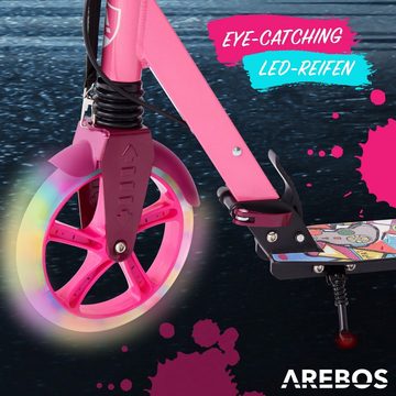 Arebos Tretroller Cityroller Tretroller mit LED Reifen, höhenverstellbar, klappbar