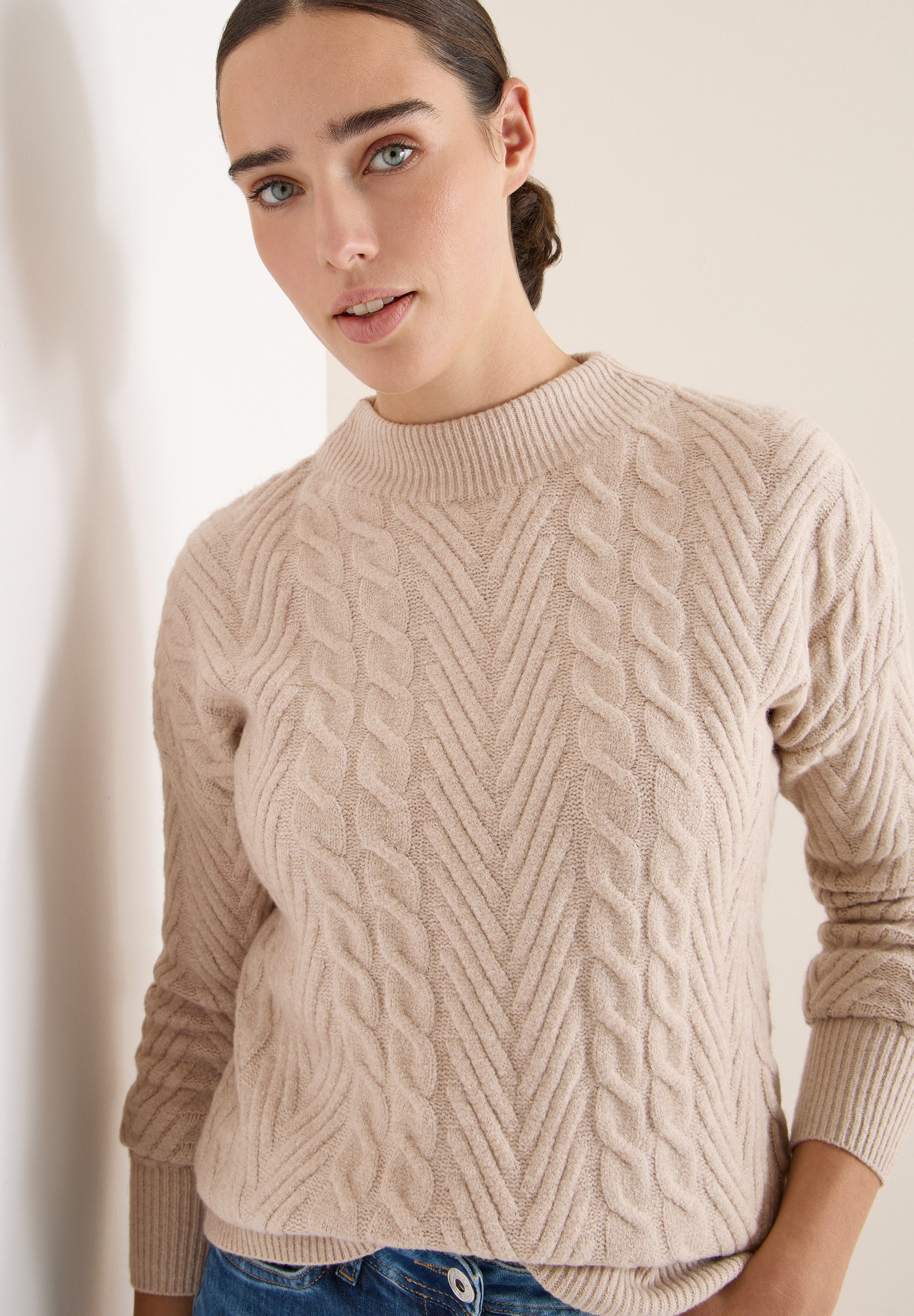 CECIL Strickpullover mit Turtle Neck, Zopfmuster