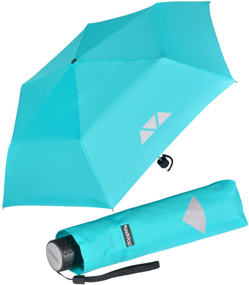 doppler® Taschenregenschirm Super-Mini Havanna Kids Reflex, kleiner, leichter Kinderschirm mit reflektierenden Aufdrucken