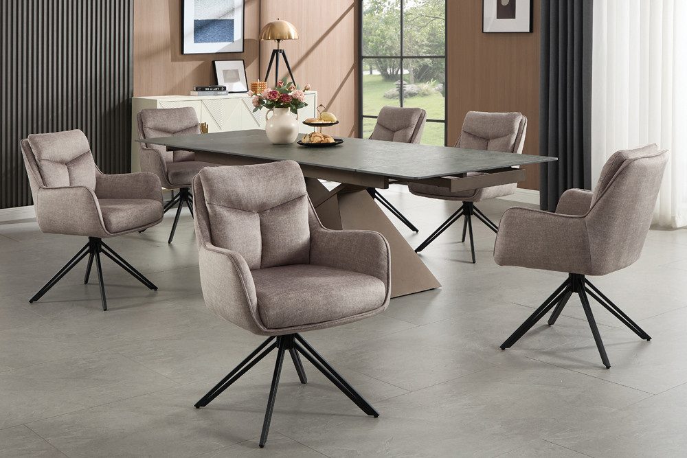 riess-ambiente 4-Fußstuhl PROMETHEUS taupe - Samt, Vogue Velours, Metall, Taschenfederkern (Einzelartikel, 1 St), mit 180° Drehfunktion und Autoreturn – ideal für elegante Esszimmer
